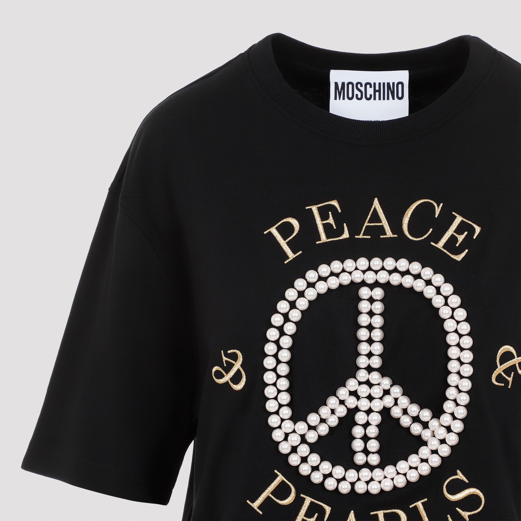 MOSCHINO Cotton T-Shirt with Pearl Detail