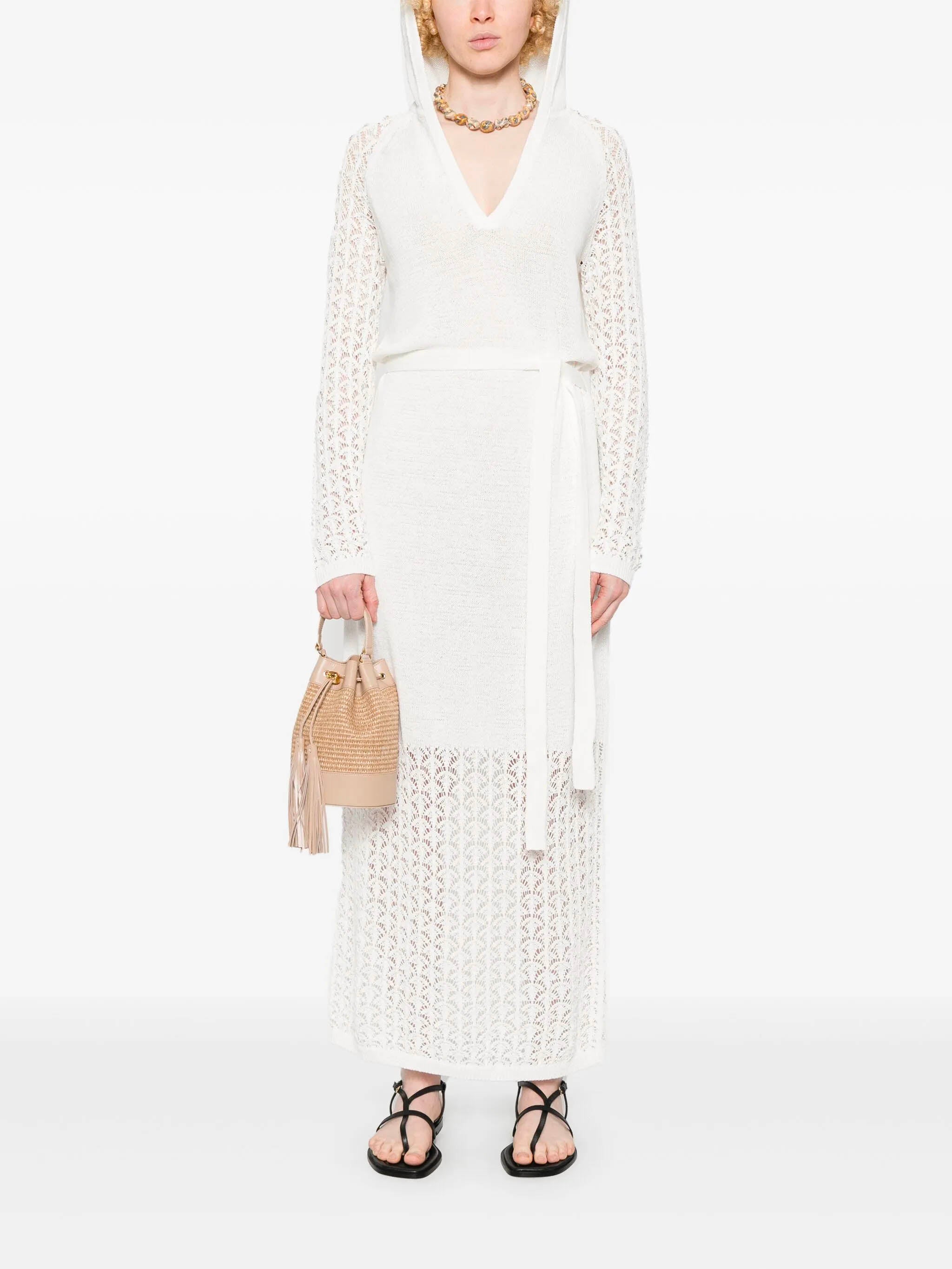 ZIMMERMANN Hooded Lace Knit Maxi Dress with Adjustable Waist