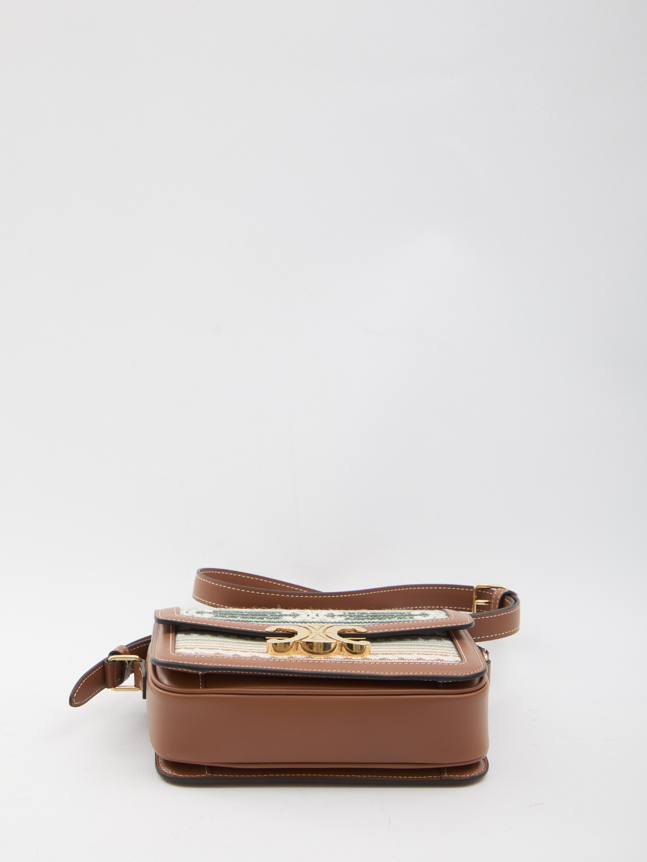 CELINE Mini Striped Fabric Handbag with Triomphe Closure