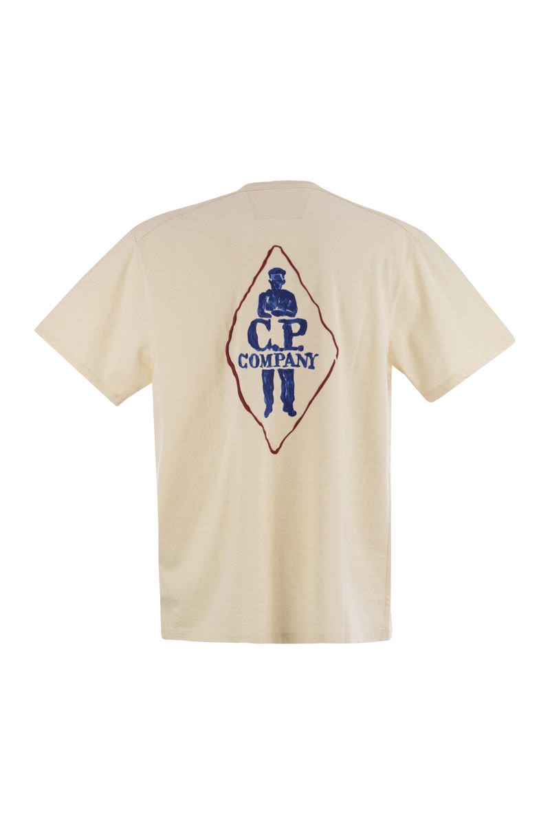 C.P.COMPANY Natural Crew Neck T-Shirt with Archive Logo - Regular Fit