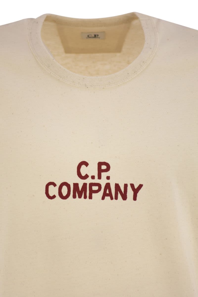 C.P.COMPANY Natural Crew Neck T-Shirt with Archive Logo - Regular Fit