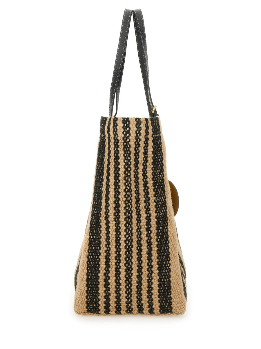 ANYA HINDMARCH Striped Jute Tote Handbag with Logo