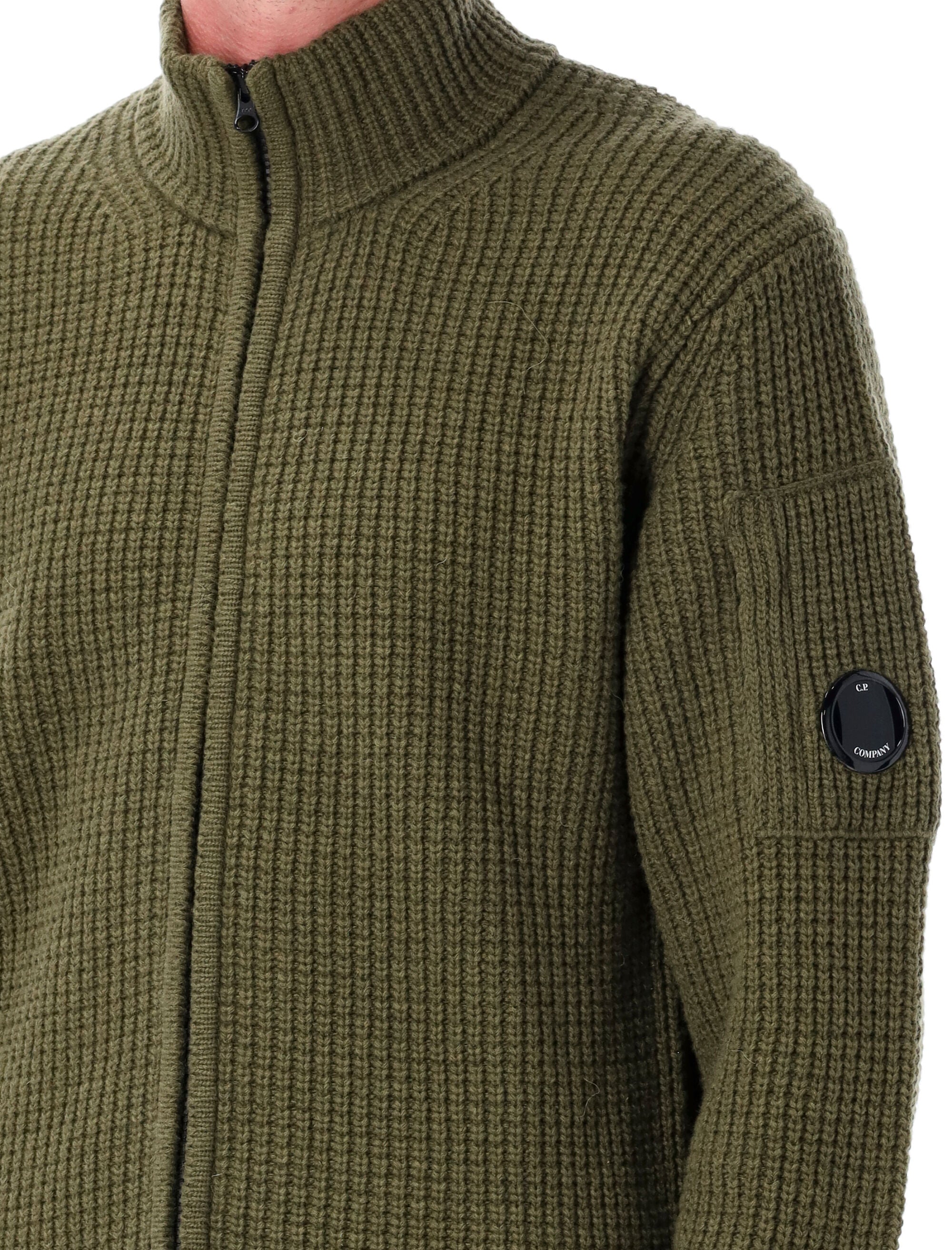 C.P.COMPANY Men's Waffle Knit Cardigan with Zip Closure