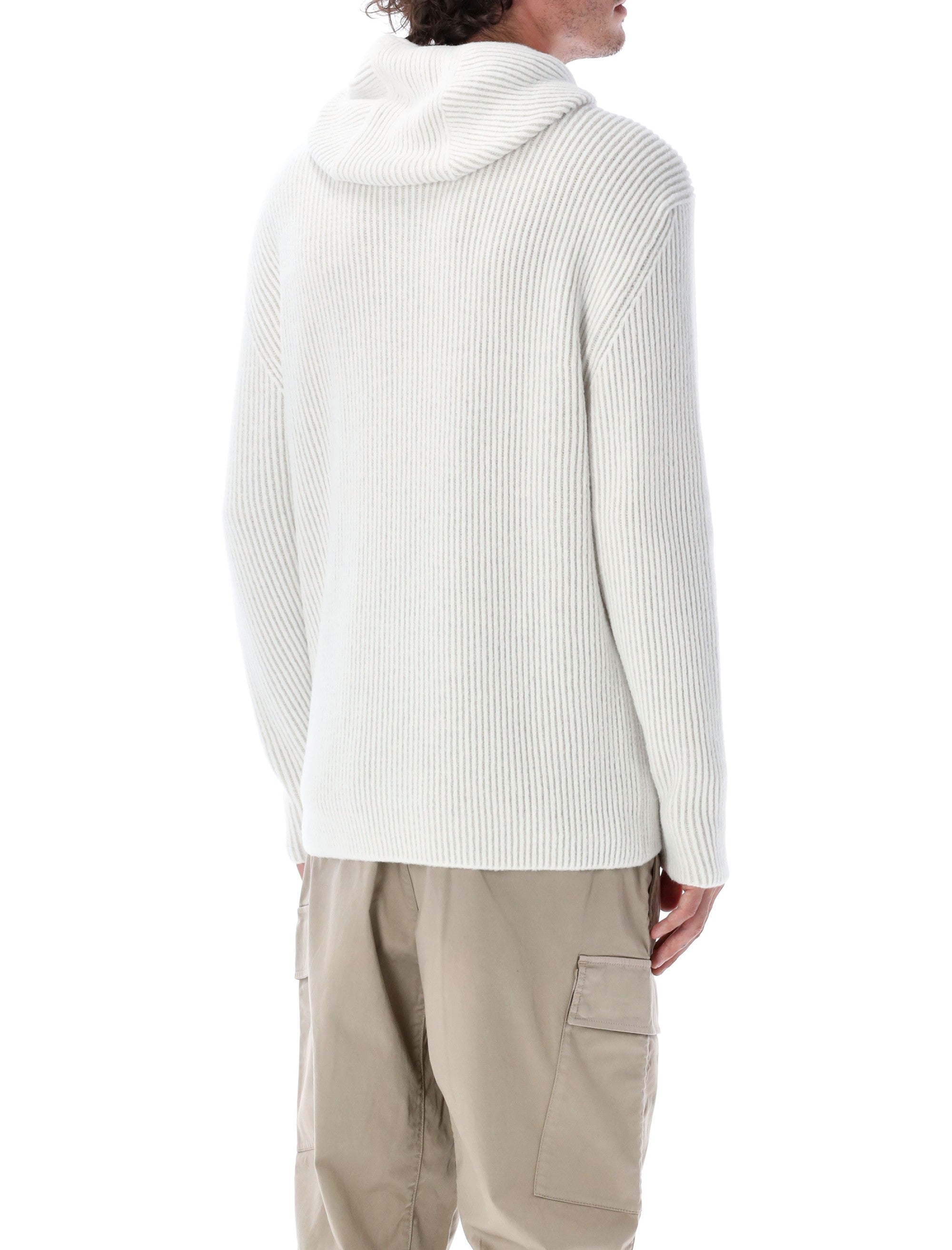 C.P.COMPANY Ribbed Knit Hooded Cardigan - Size L