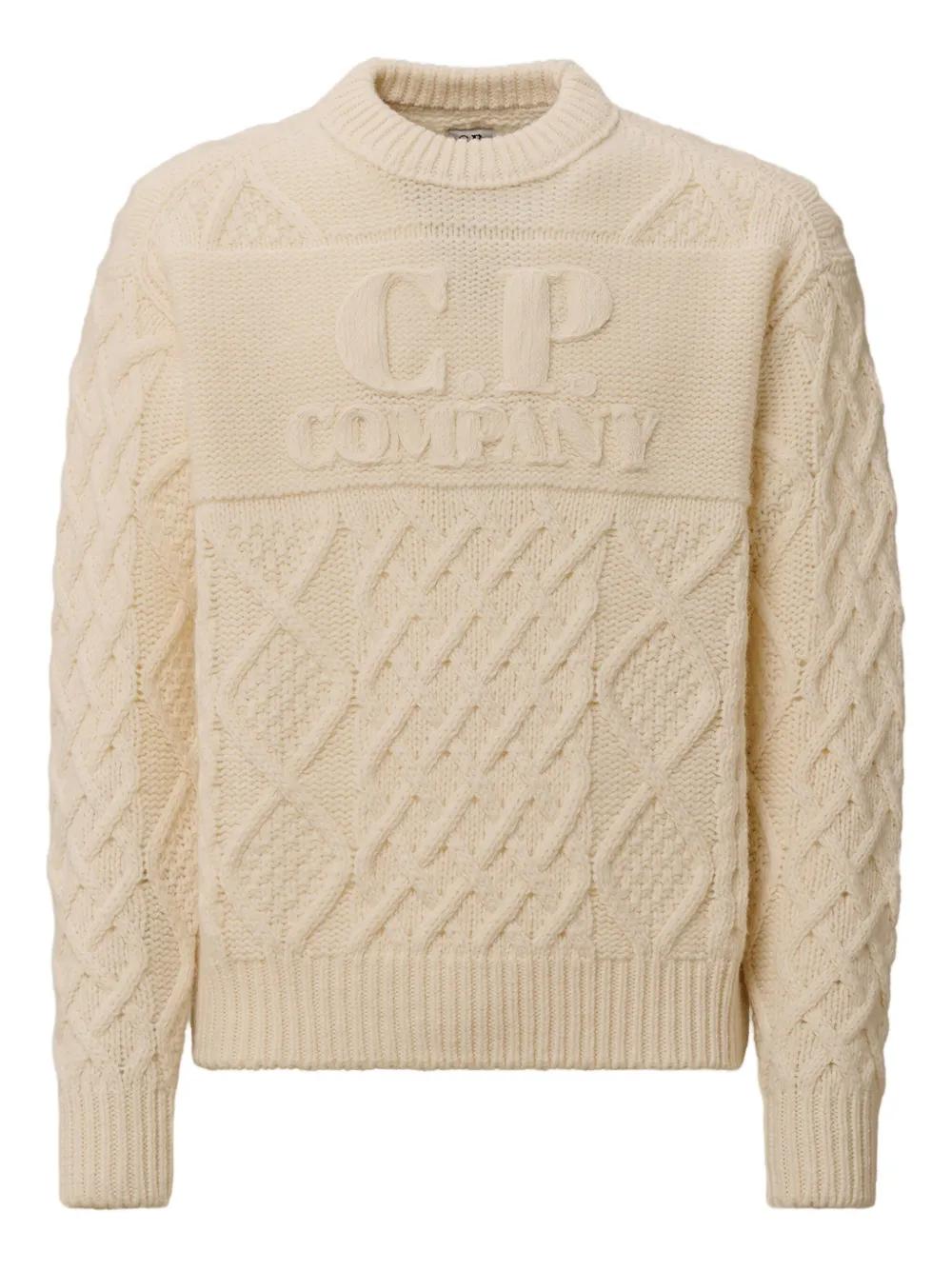 C.P.COMPANY Logo-Embroidered Cable-Knit Sweater