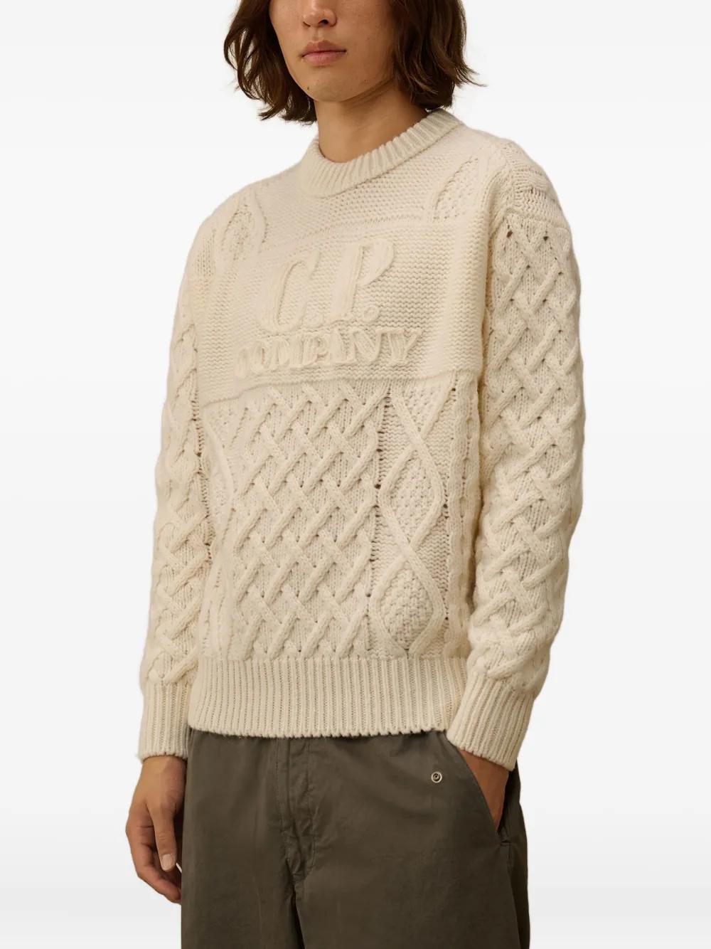 C.P.COMPANY Logo-Embroidered Cable-Knit Sweater