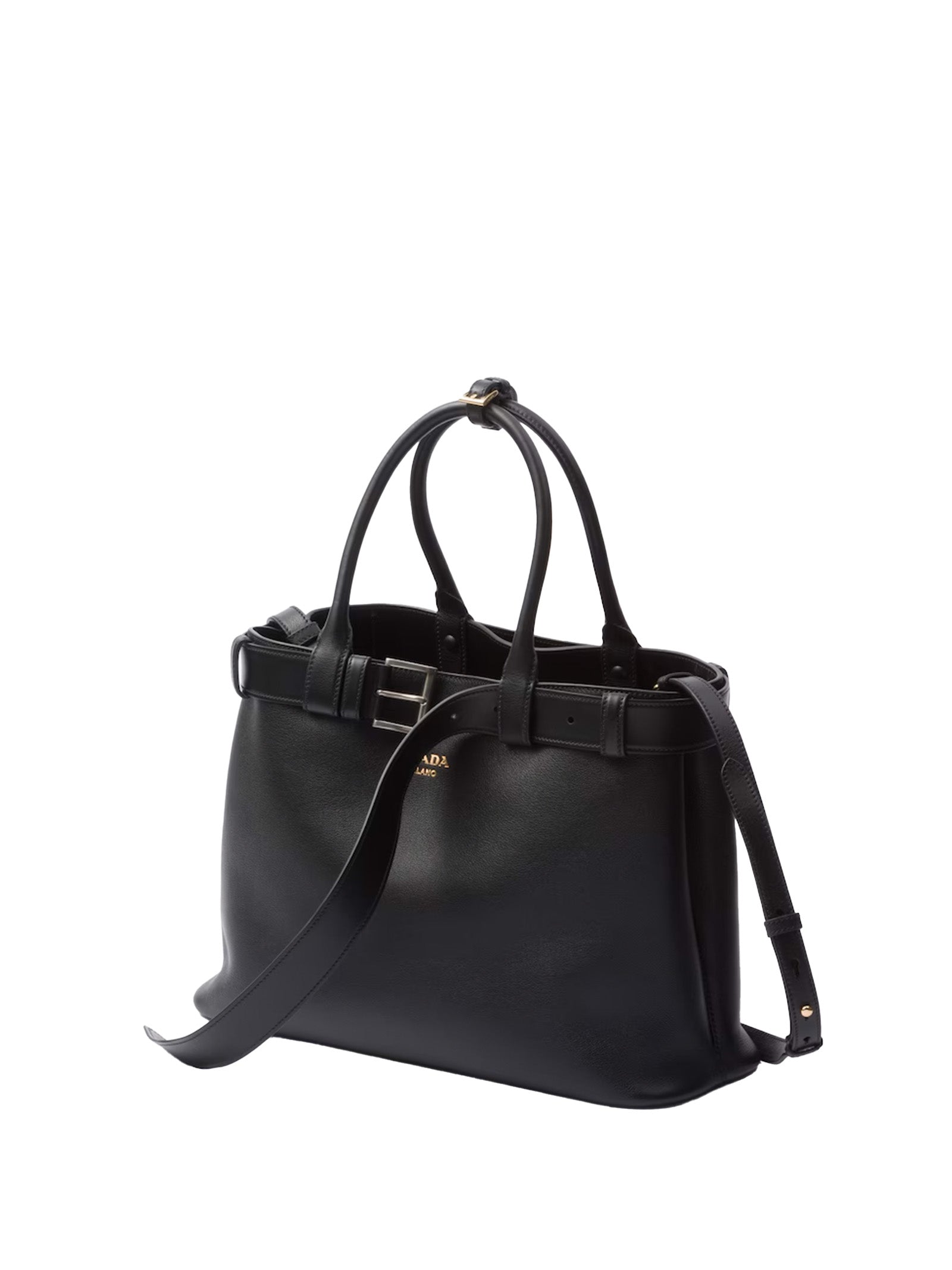 PRADA Buckle Large Leather Handbag with Belt