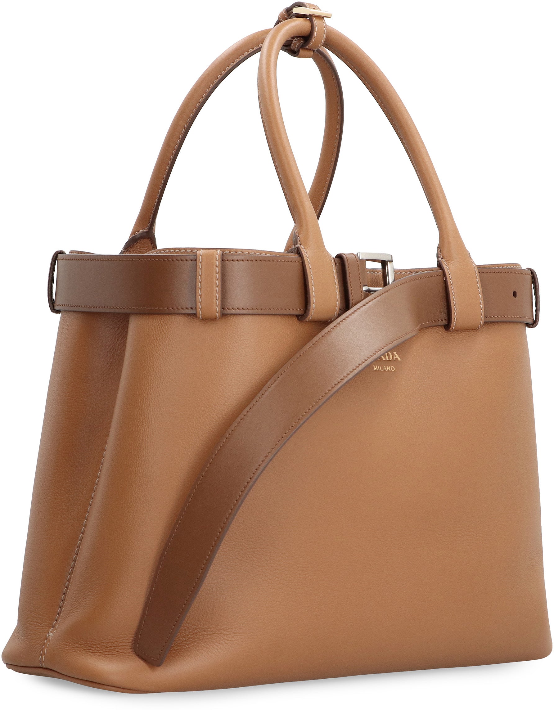 PRADA Buckle Leather Handbag 37 CM