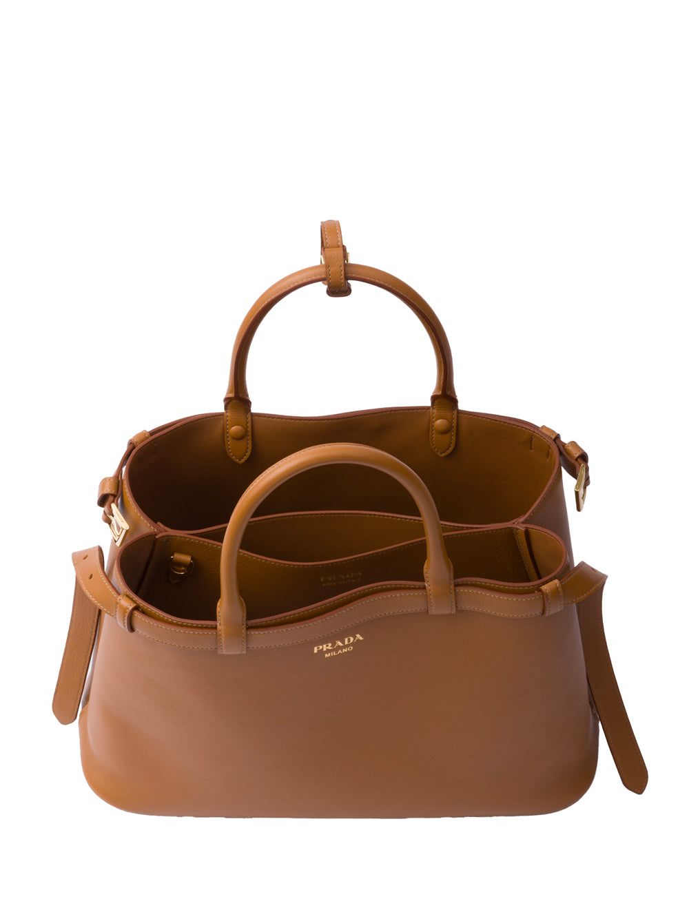 PRADA Buckle Medium Leather Handbag with Double Belt - W 35 X H 25 X D 14 CM