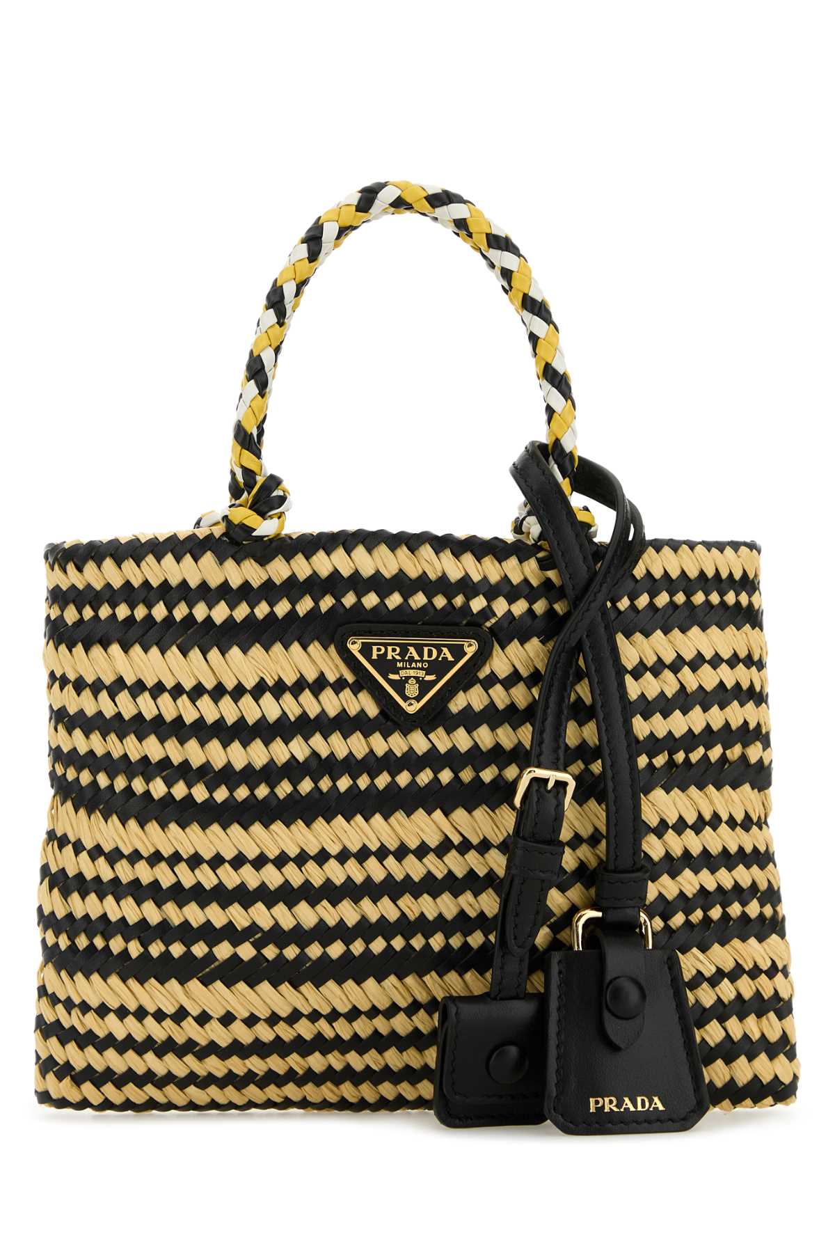 PRADA Two-Tone Raffia Handbag