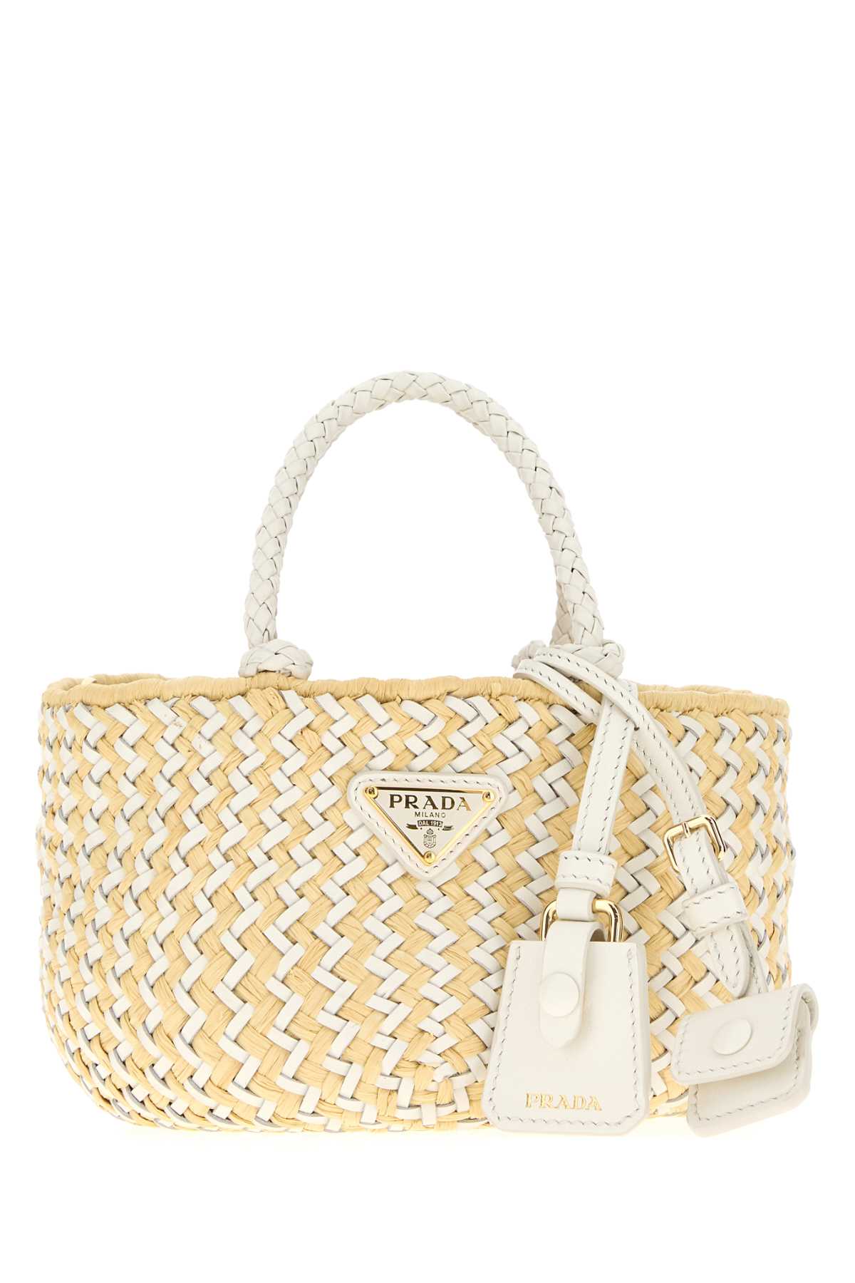 PRADA Two-Tone Leather and Raffia Handbag
