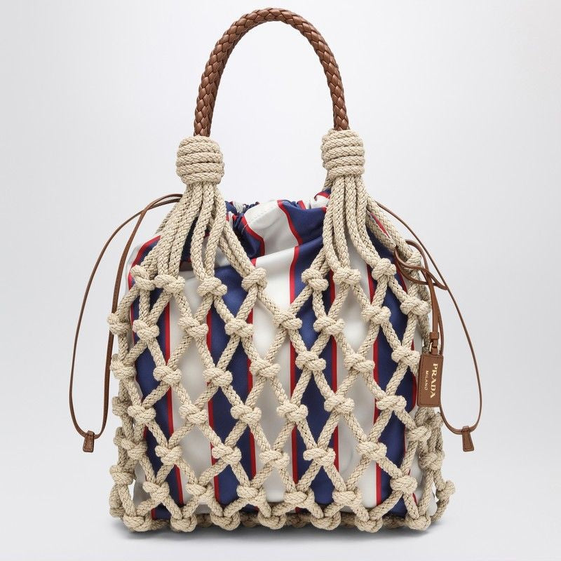 PRADA Medium Woven Cotton Rope Handbag