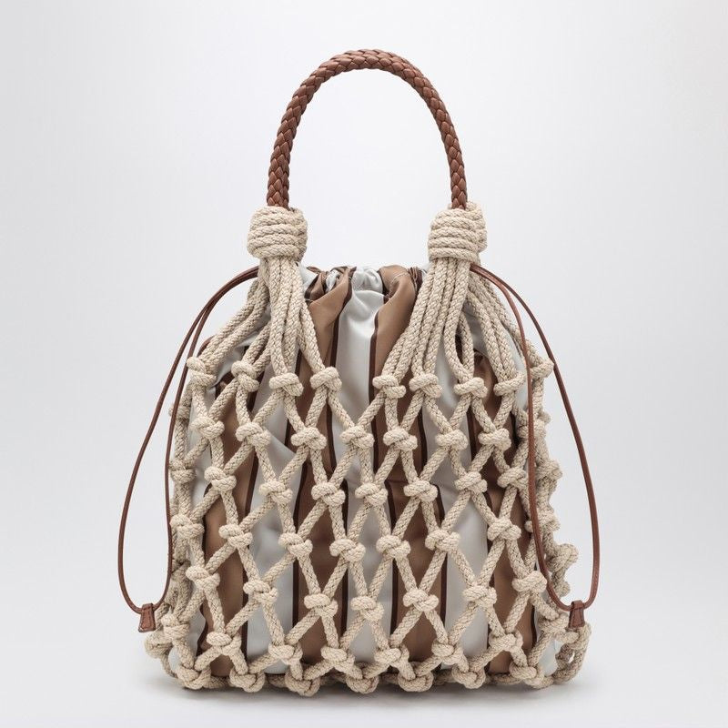 PRADA Medium Woven Cotton Rope Handbag