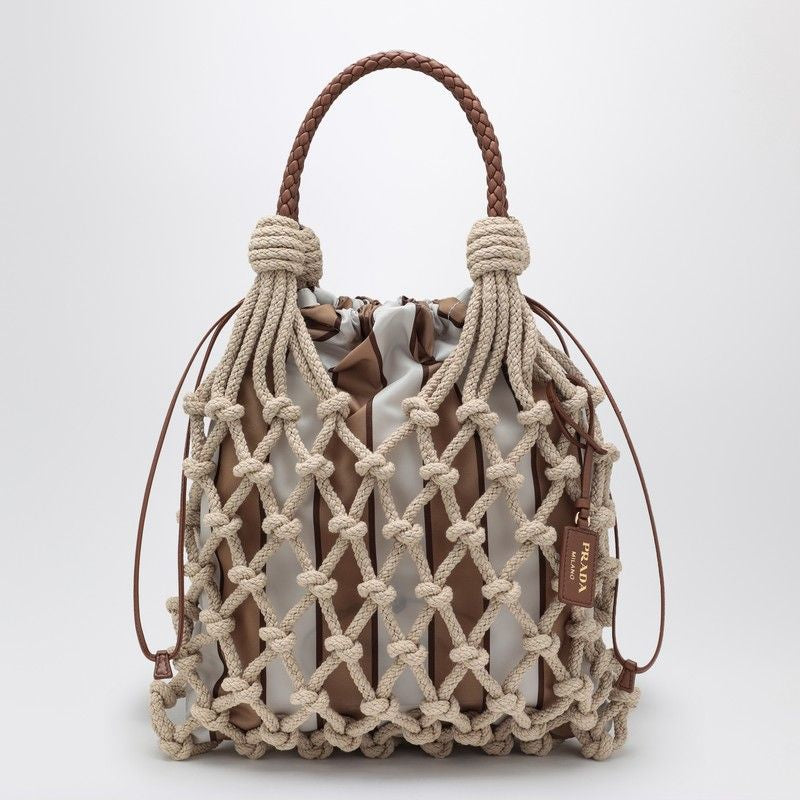 PRADA Medium Woven Cotton Rope Handbag