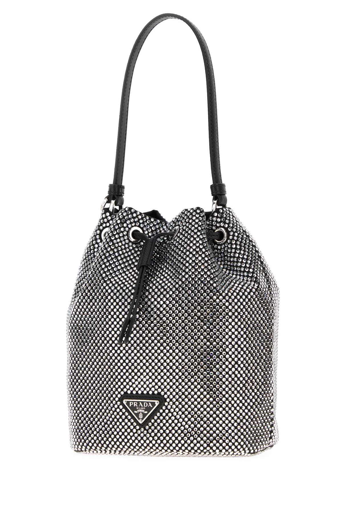 PRADA Embellished Satin Bucket Handbag