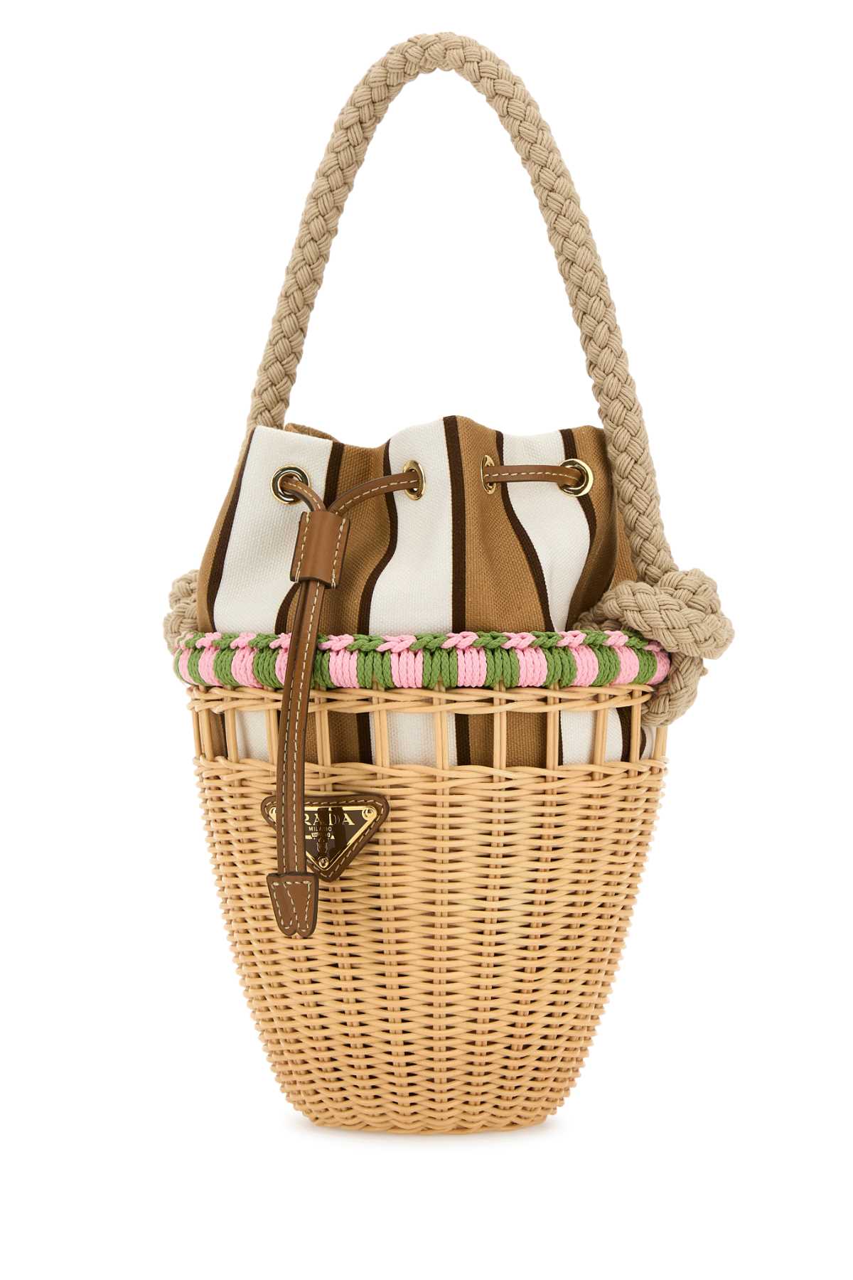 PRADA Mini Wicker Bucket Handbag