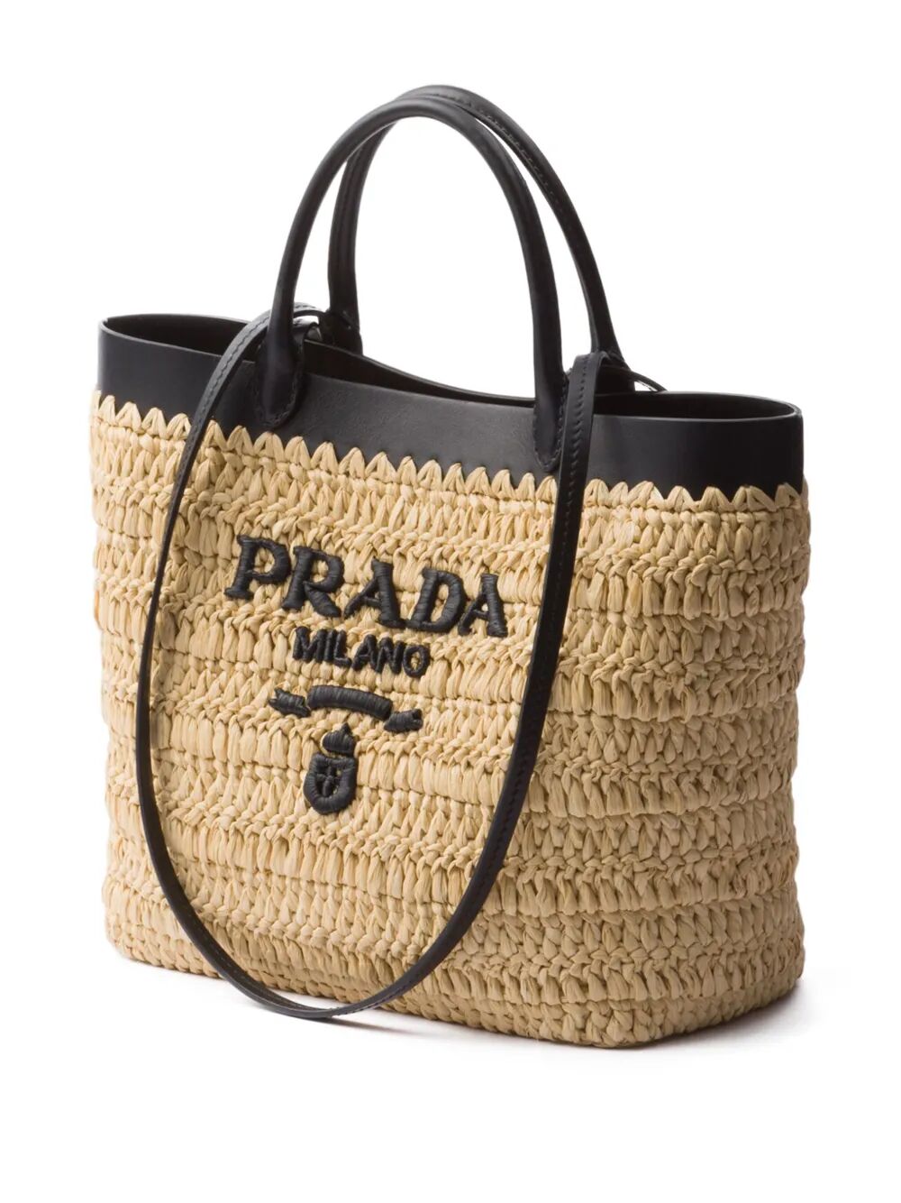 PRADA Mini Crochet and Leather Tote Handbag 25x26x14 CM