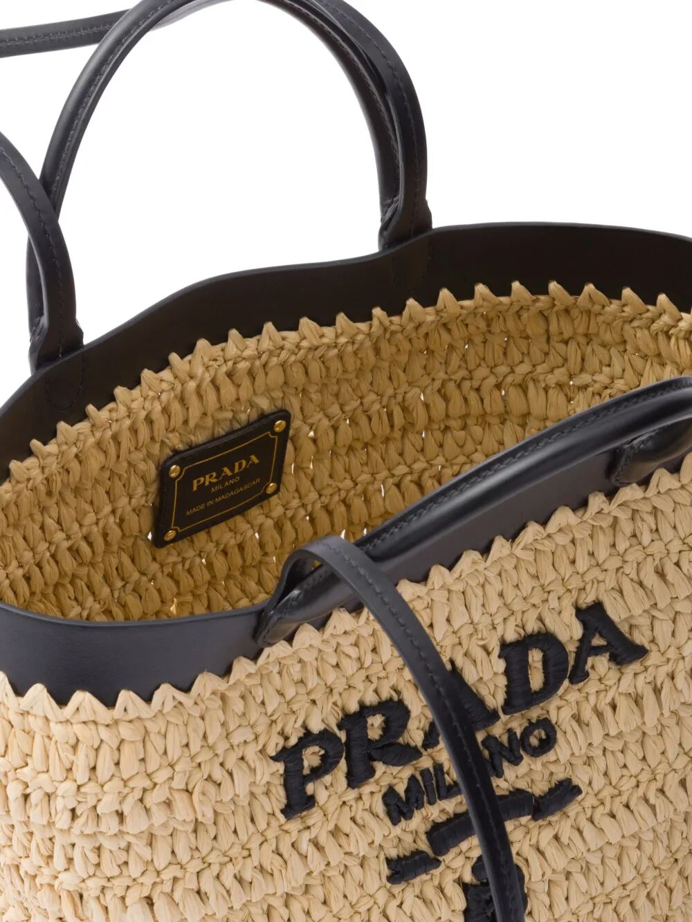 PRADA Mini Crochet and Leather Tote Handbag 25x26x14 CM
