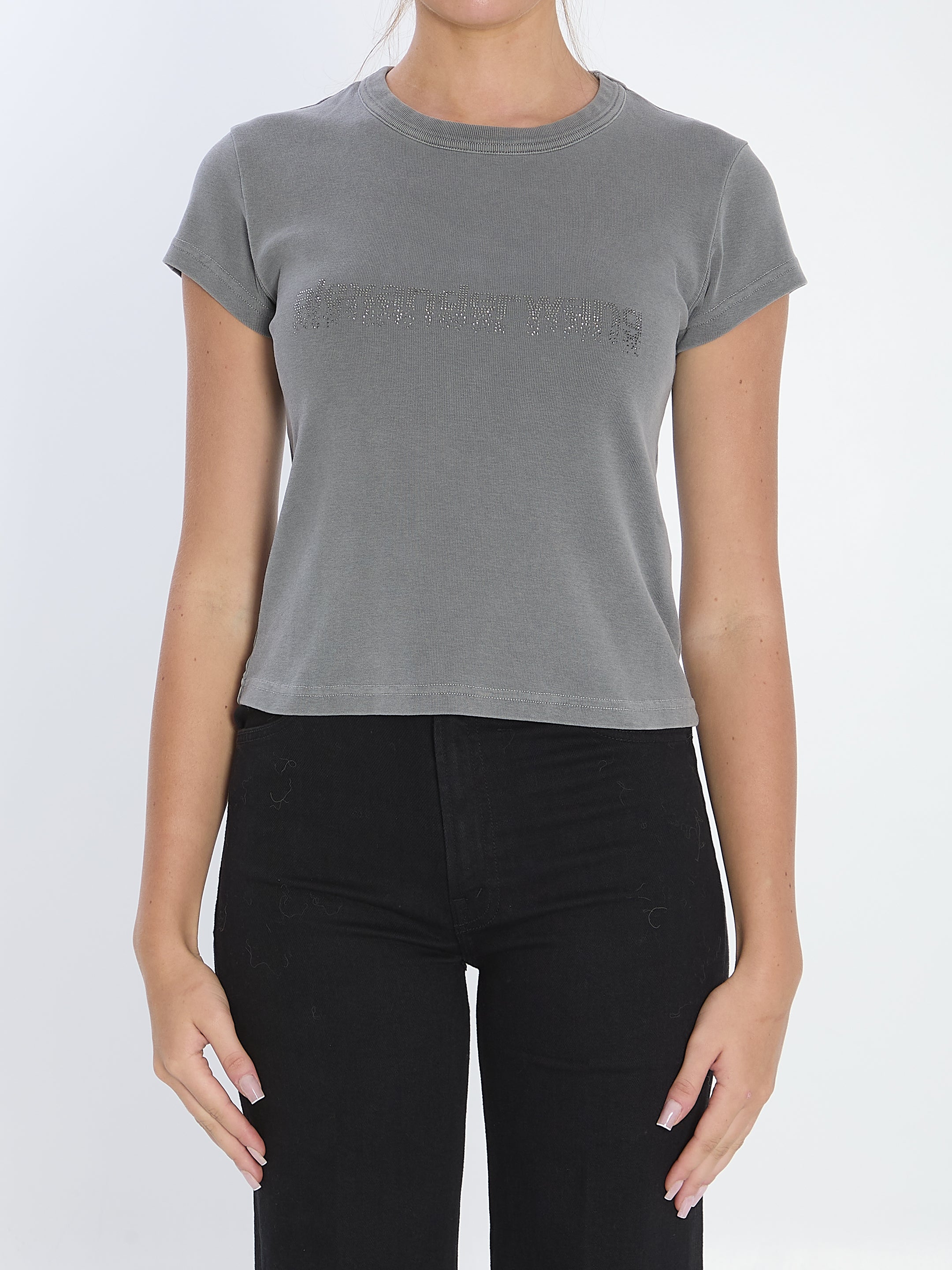 ALEXANDER WANG Cropped Baby Tee with Hotfix Graphic