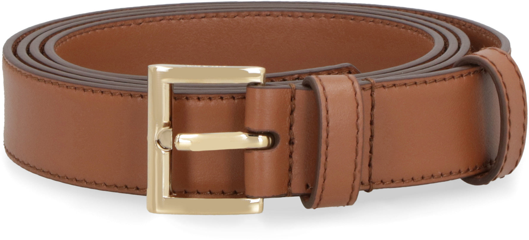 PRADA 100% Leather 2.5 cm Belt with Gold-Tone Buckle