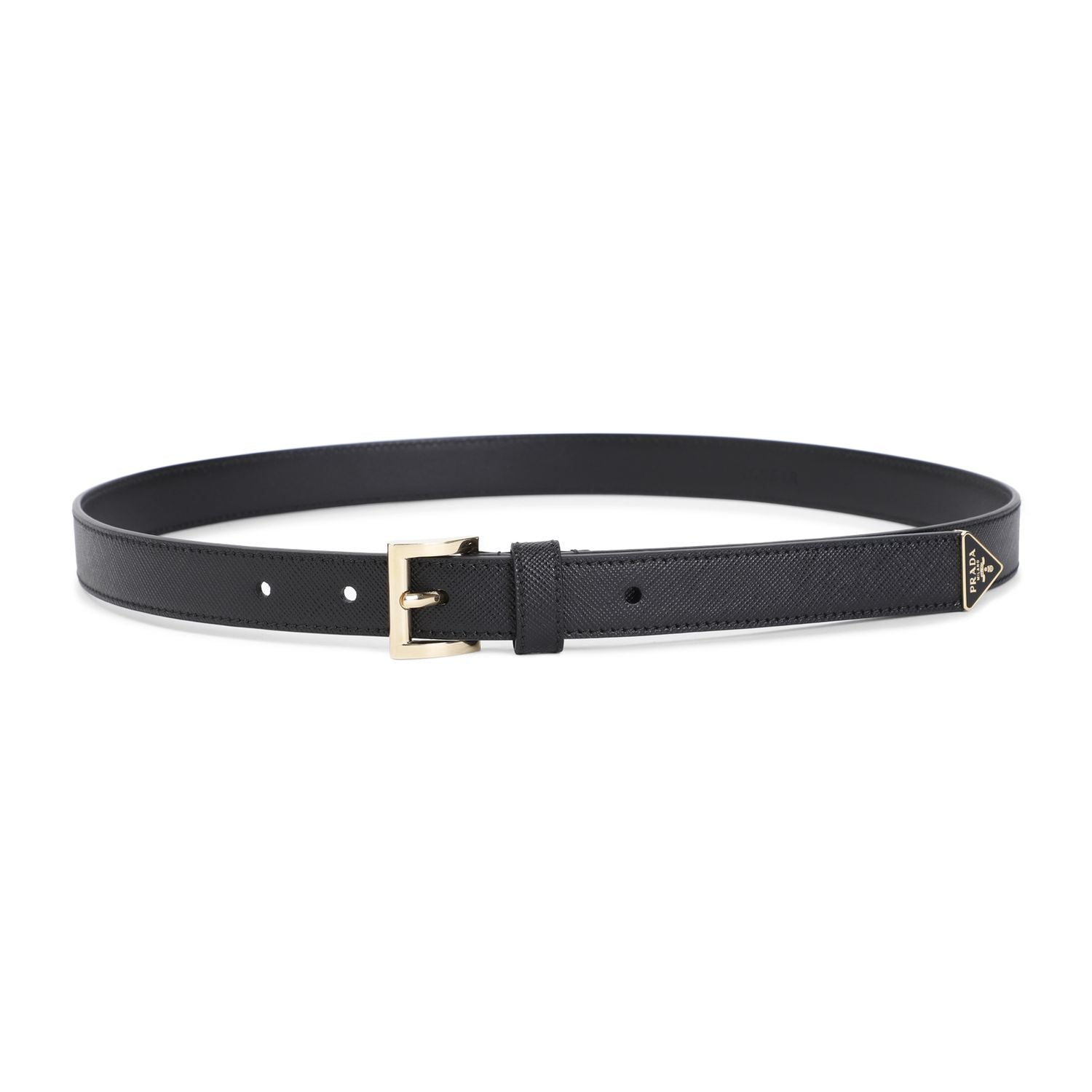 PRADA Saffiano Leather Belt with Metal Buckle and Adjustable Fit