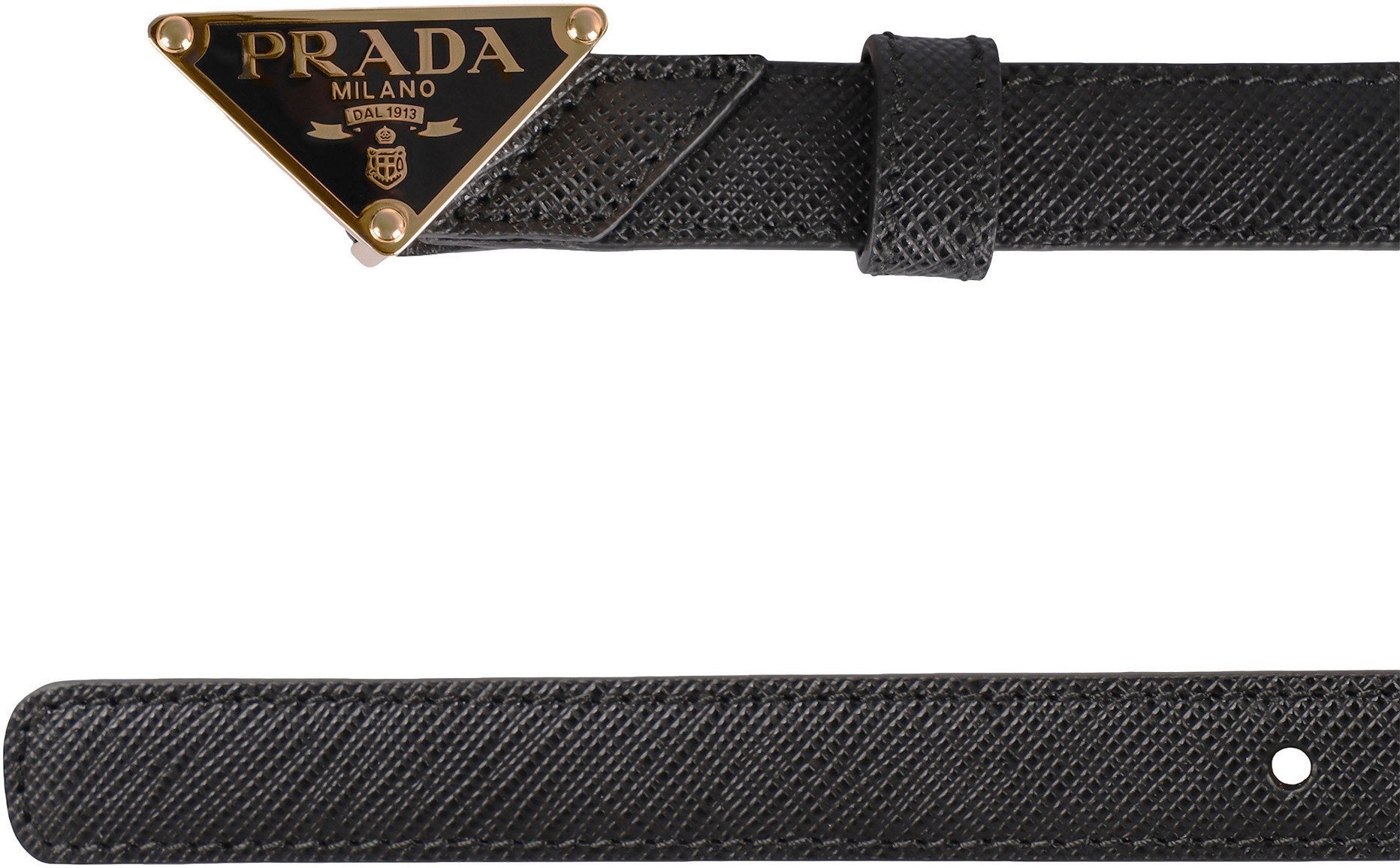 PRADA Saffiano Leather Belt with Triangle Logo Buckle