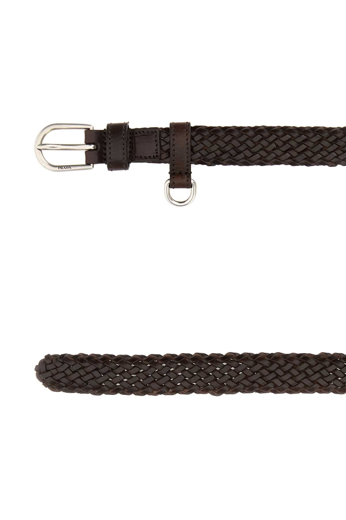 PRADA Women's Elegant Leather Belt with Silver Finishing