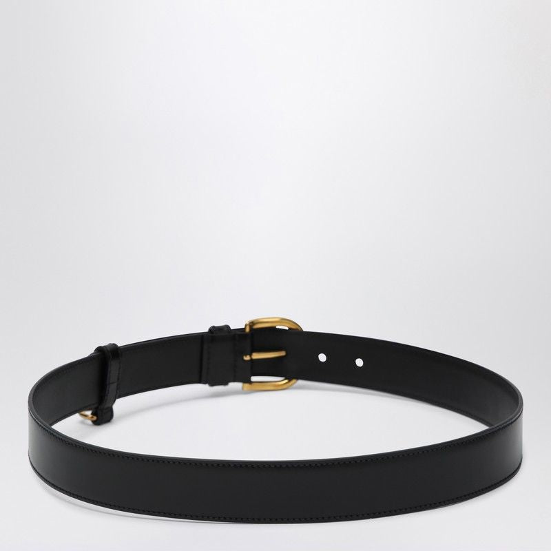 PRADA Leather Belt with Engraved Buckle and Eyelet Detail
