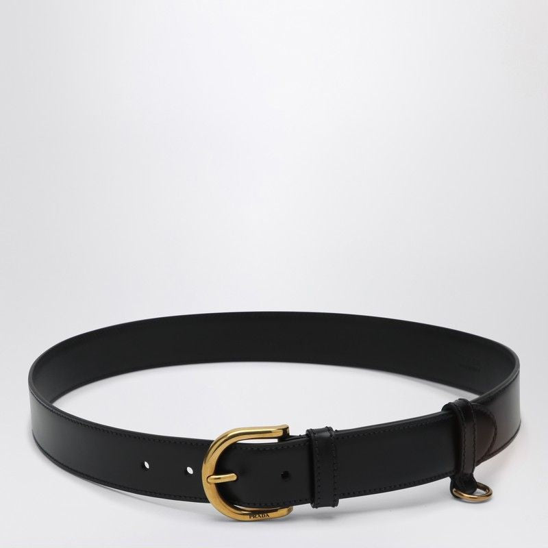 PRADA Leather Belt with Engraved Buckle and Eyelet Detail