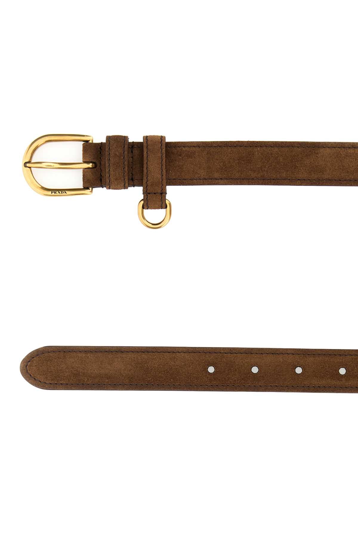 PRADA Suede Belt with Antiqued Golden Metal Finishing