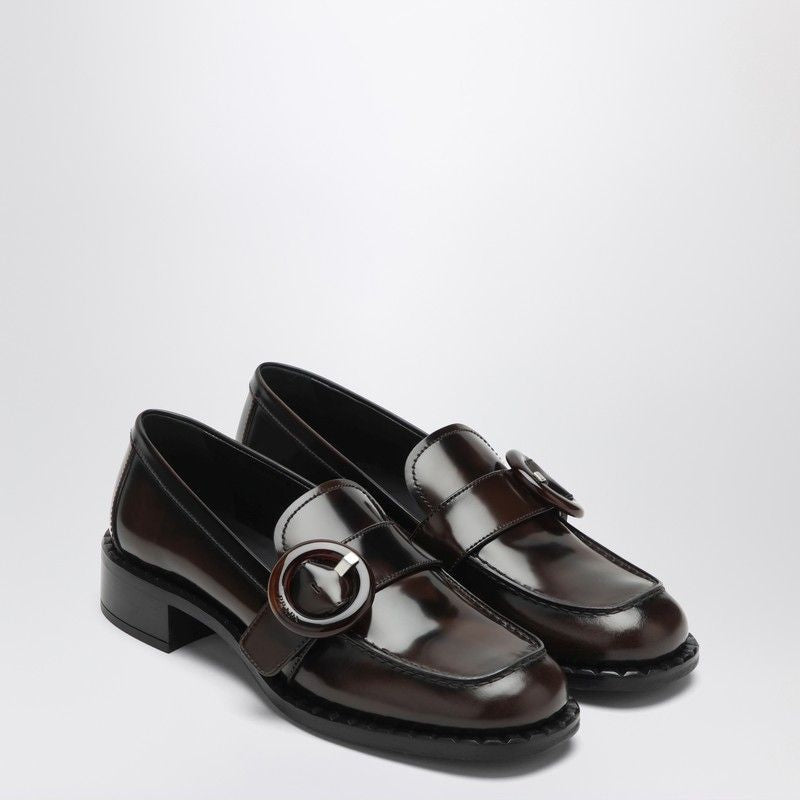 PRADA Brushed Leather Moccasins with Tortoiseshell Buckle - Women’s
