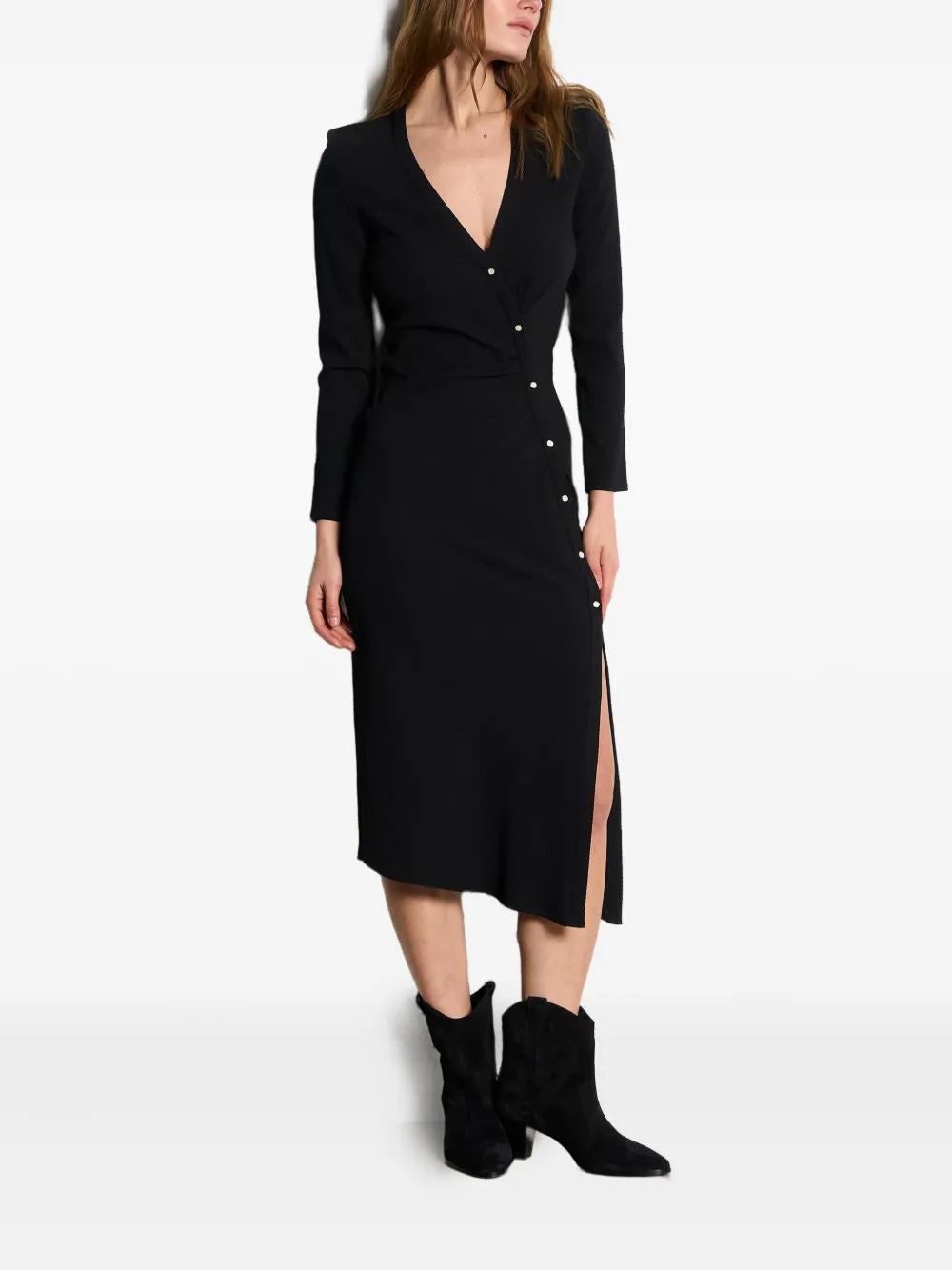 BA&SH Mid-Length Dress with V-Neck and Shoulder Pads