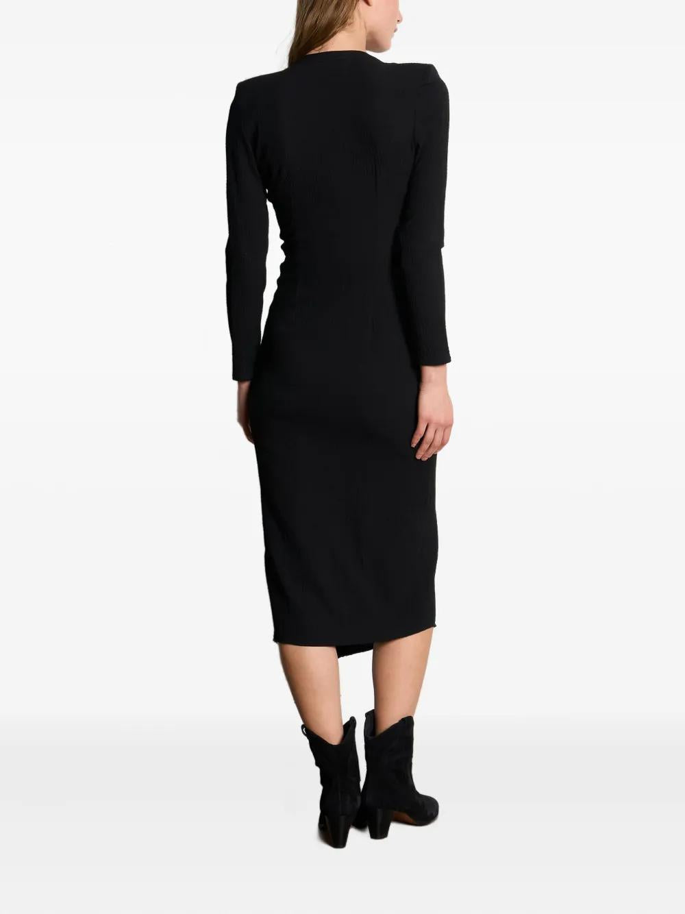 BA&SH Mid-Length Dress with V-Neck and Shoulder Pads