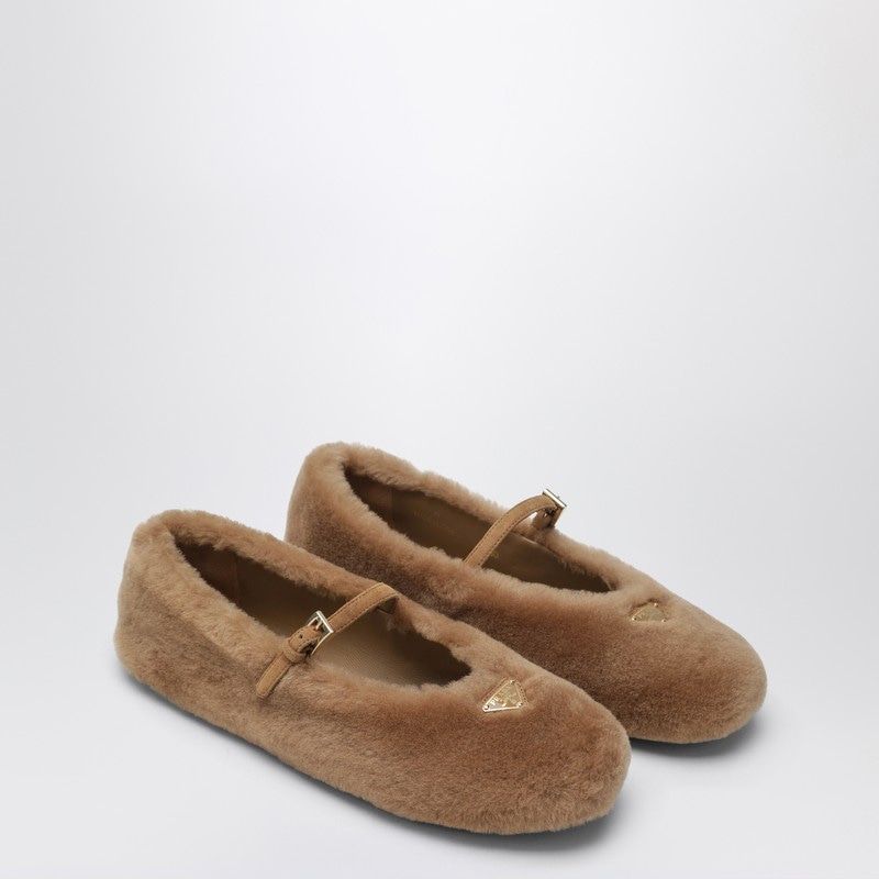 PRADA Shearling Ballerinas with Adjustable Strap