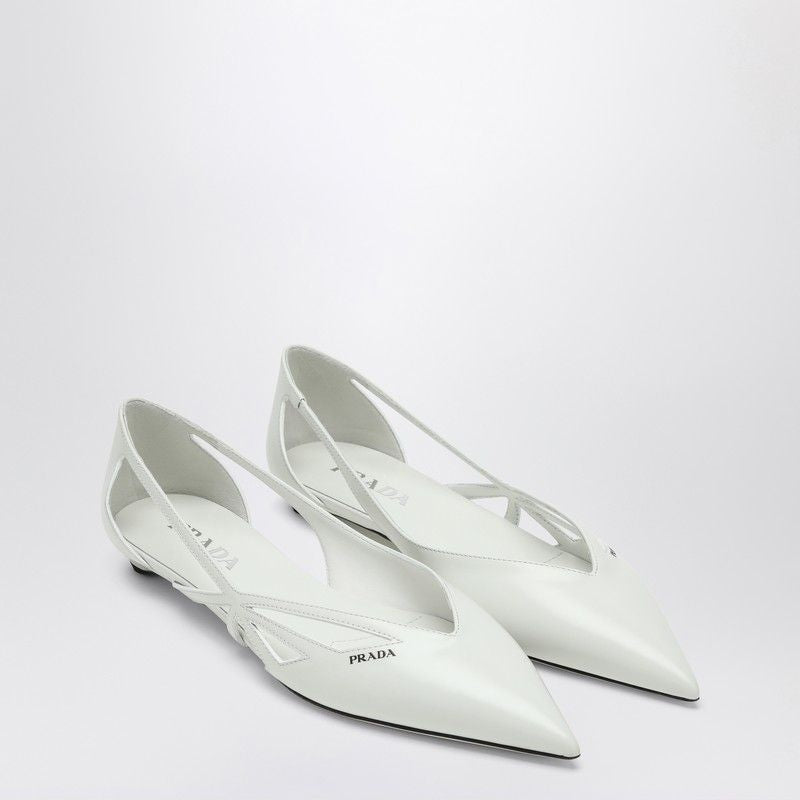 PRADA Cut Out Brushed Leather Ballerina Shoes for Women
