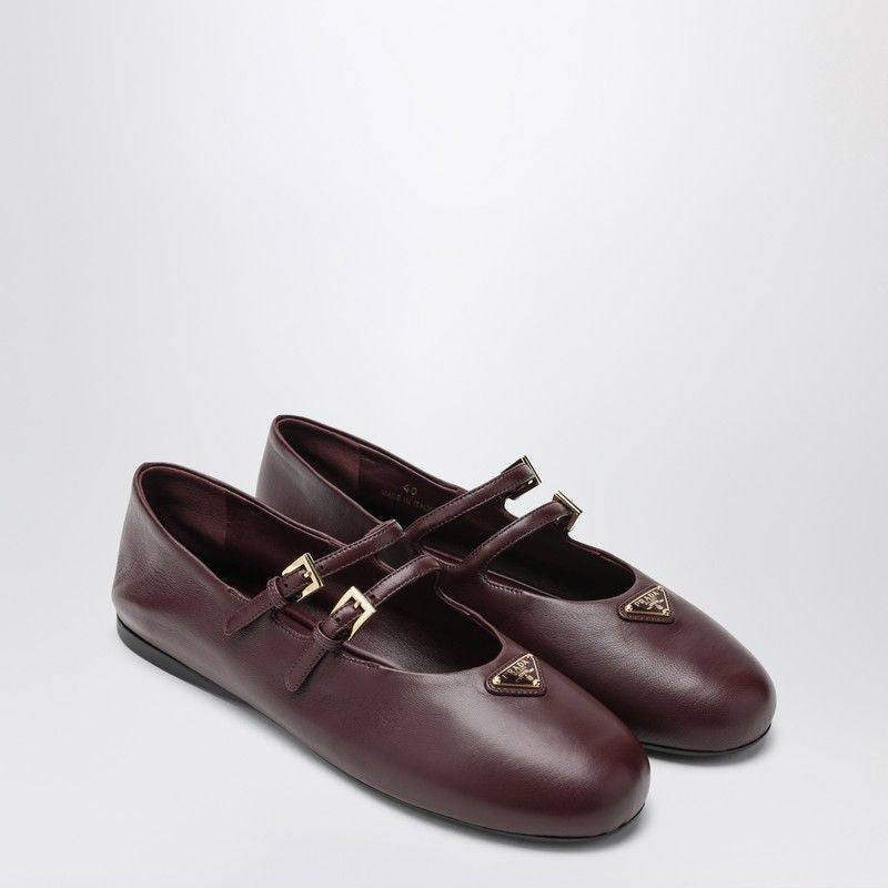 PRADA Leather Ballerina Flats with Triangle Logo