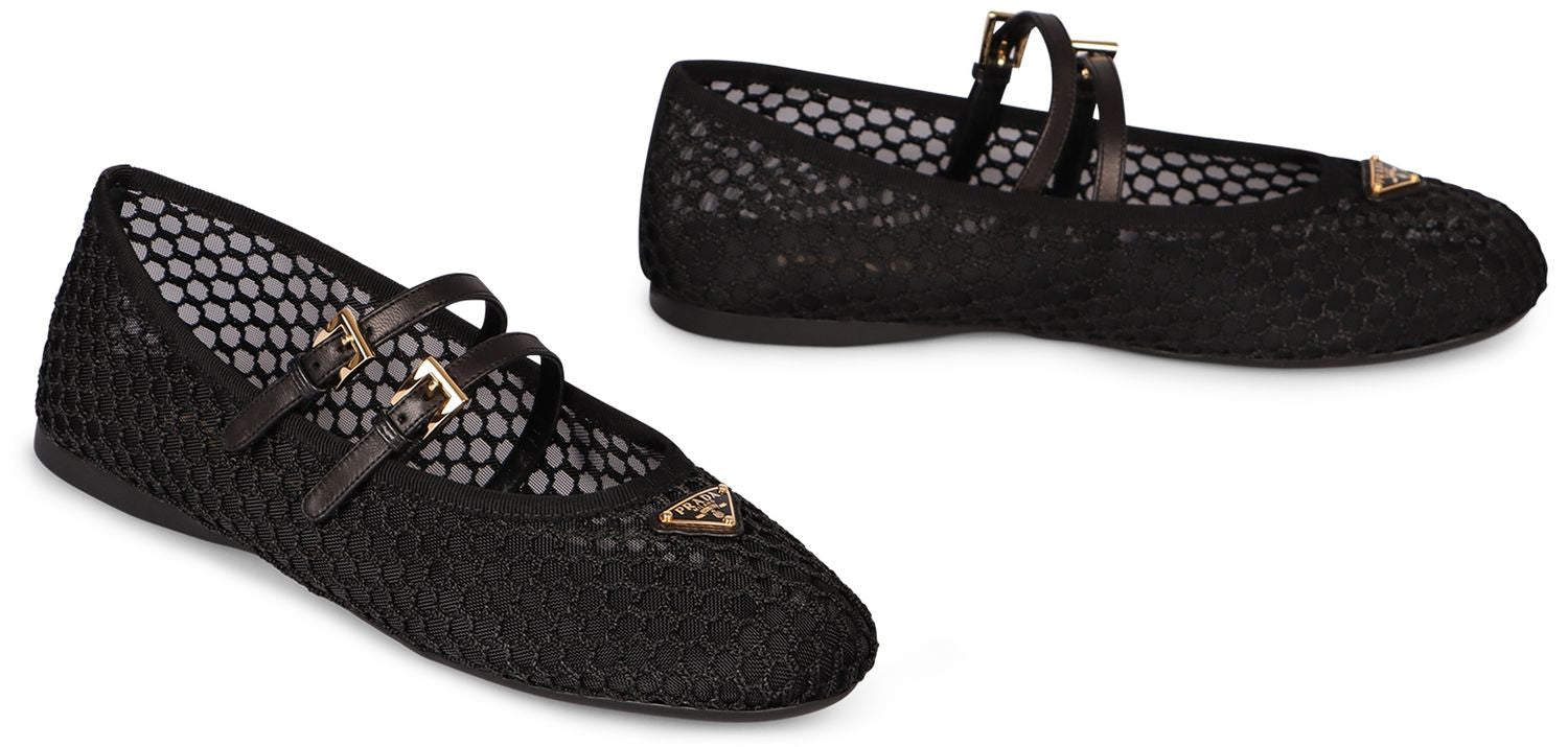 PRADA Mesh Fabric Ballerinas with Adjustable Ankle Straps