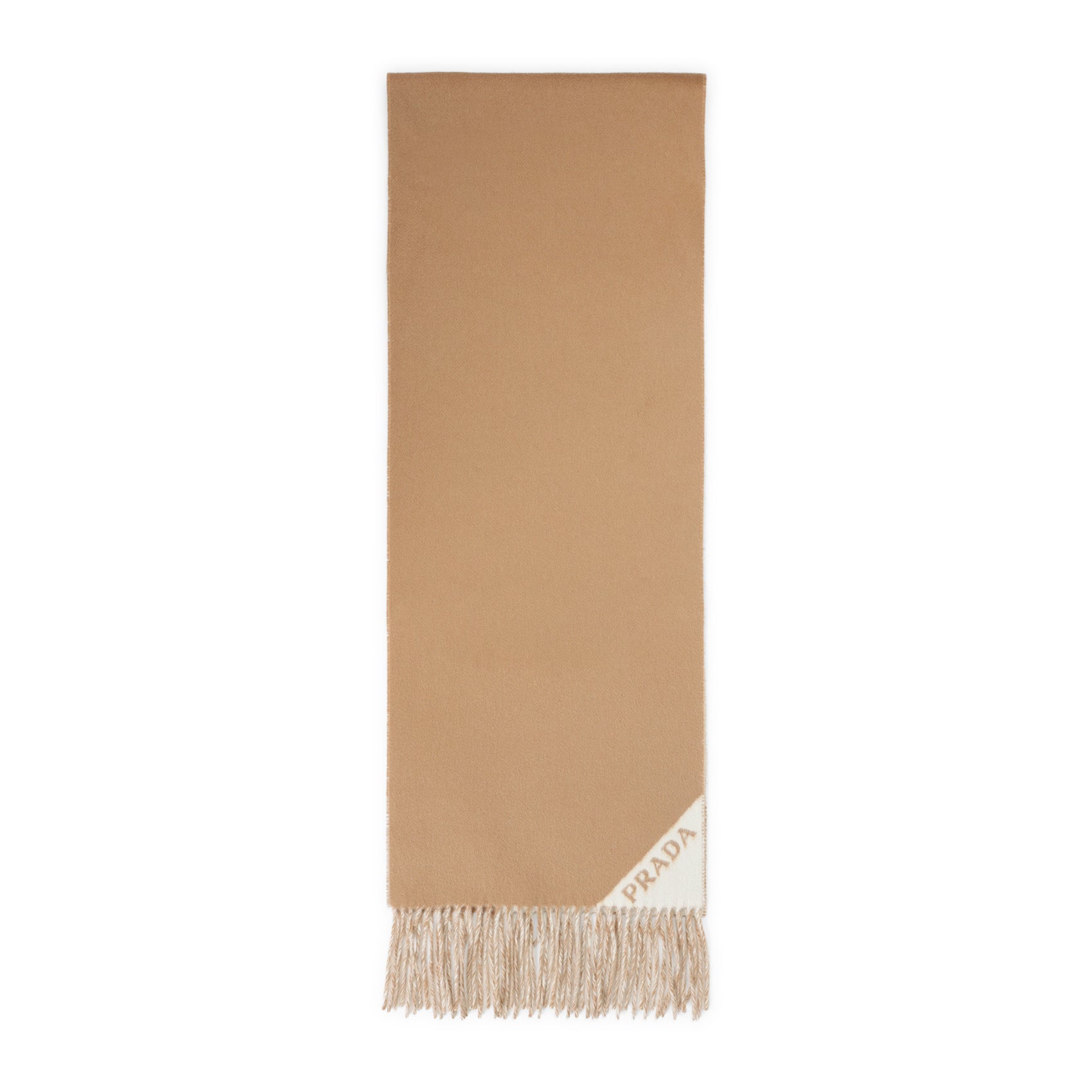 PRADA Cashmere Scarf with Fringed Hems and Triangle Inlays