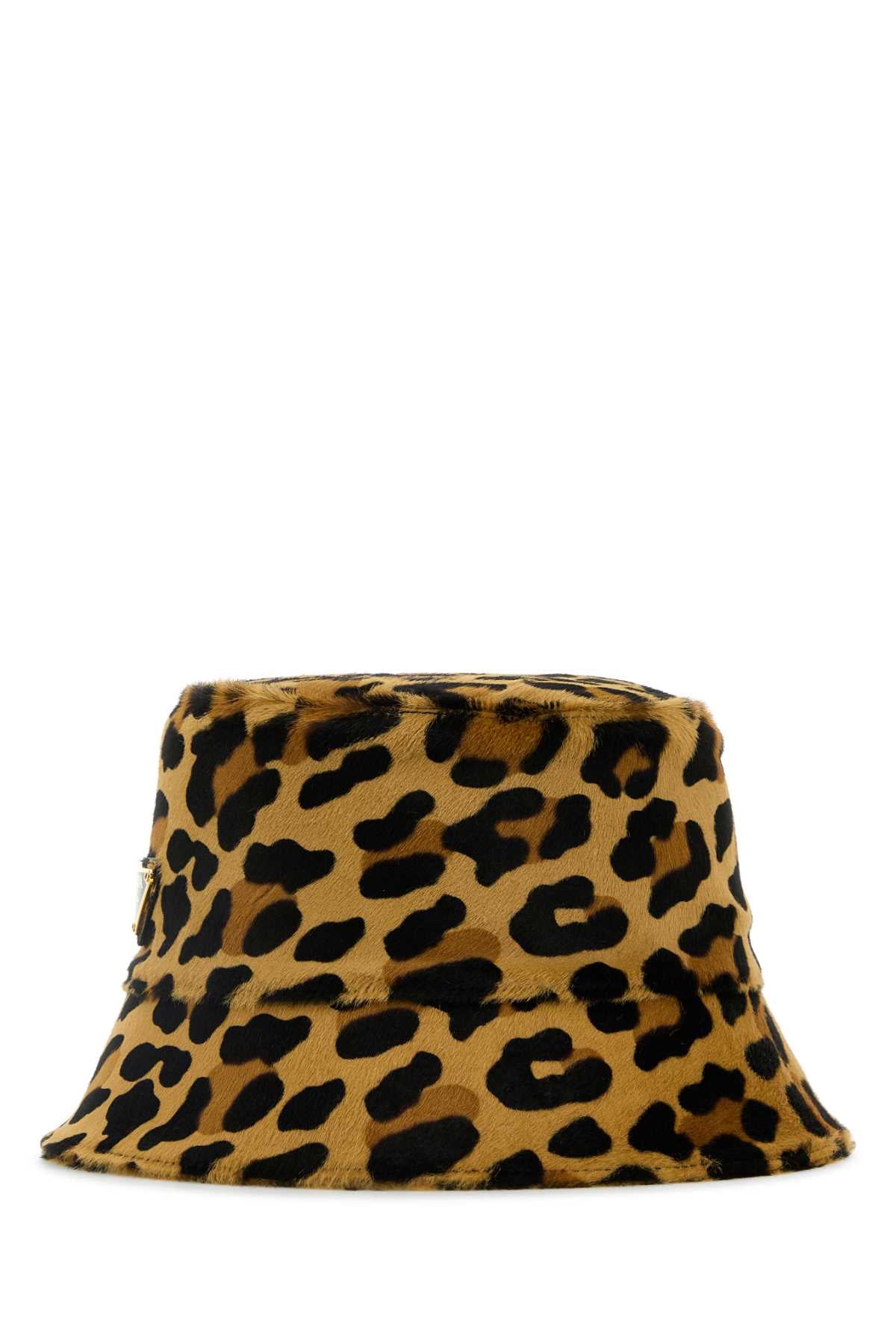 PRADA Printed 100% Leather Hair Bucket Hat for Women