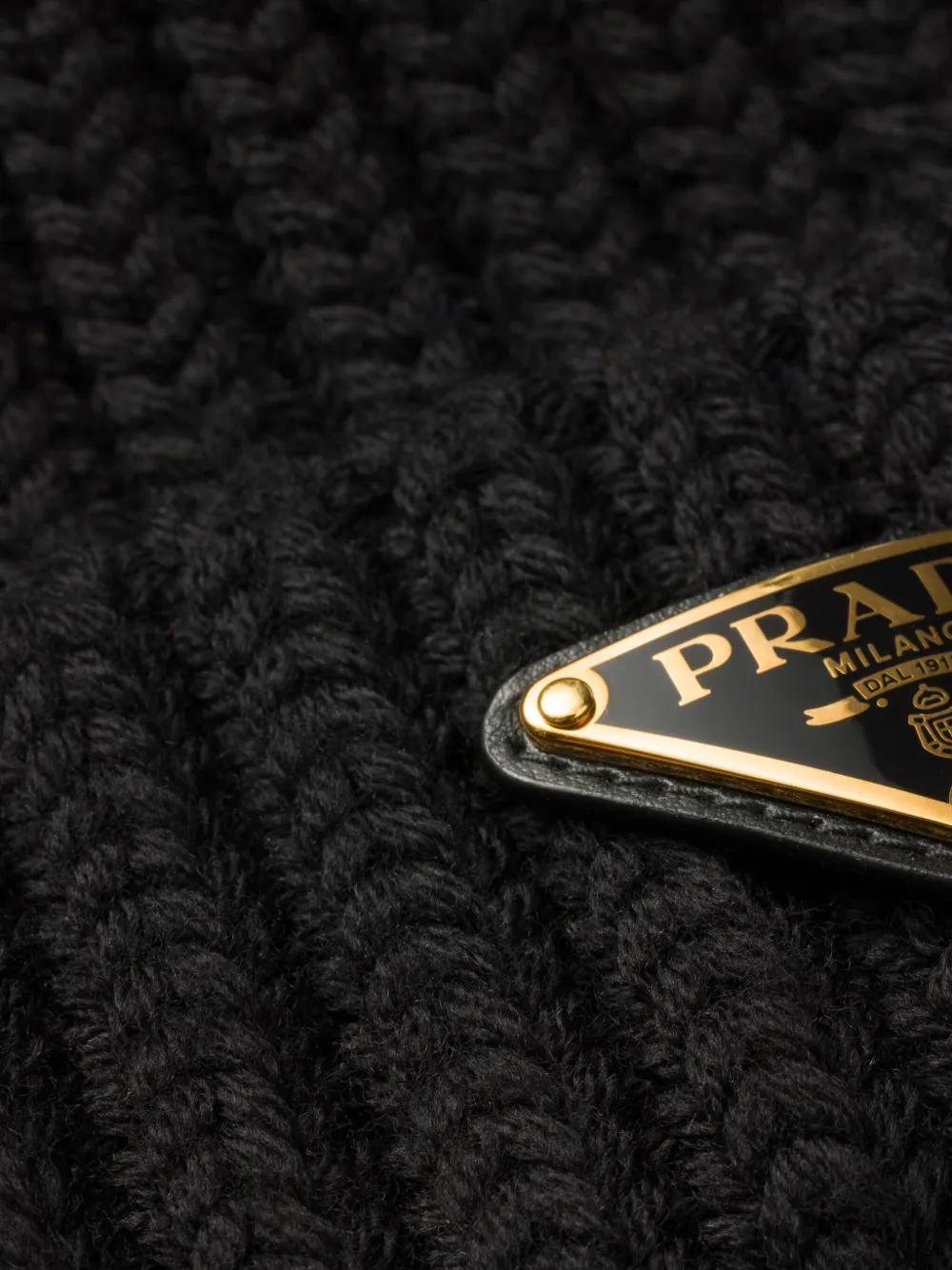 PRADA Ribbed Knit Beanie with Triangle Logo