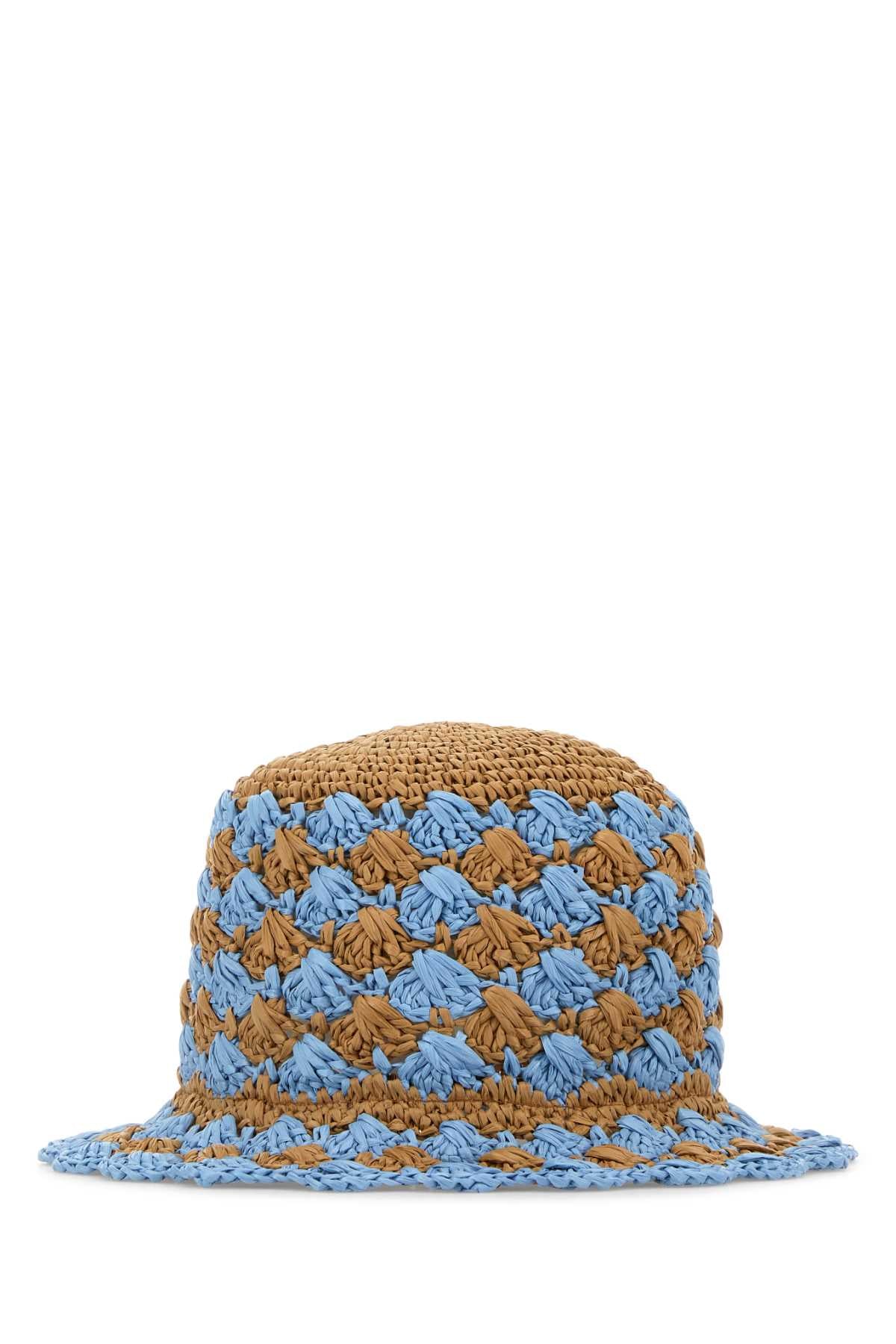 PRADA Two-Tone Raffia Bucket Hat