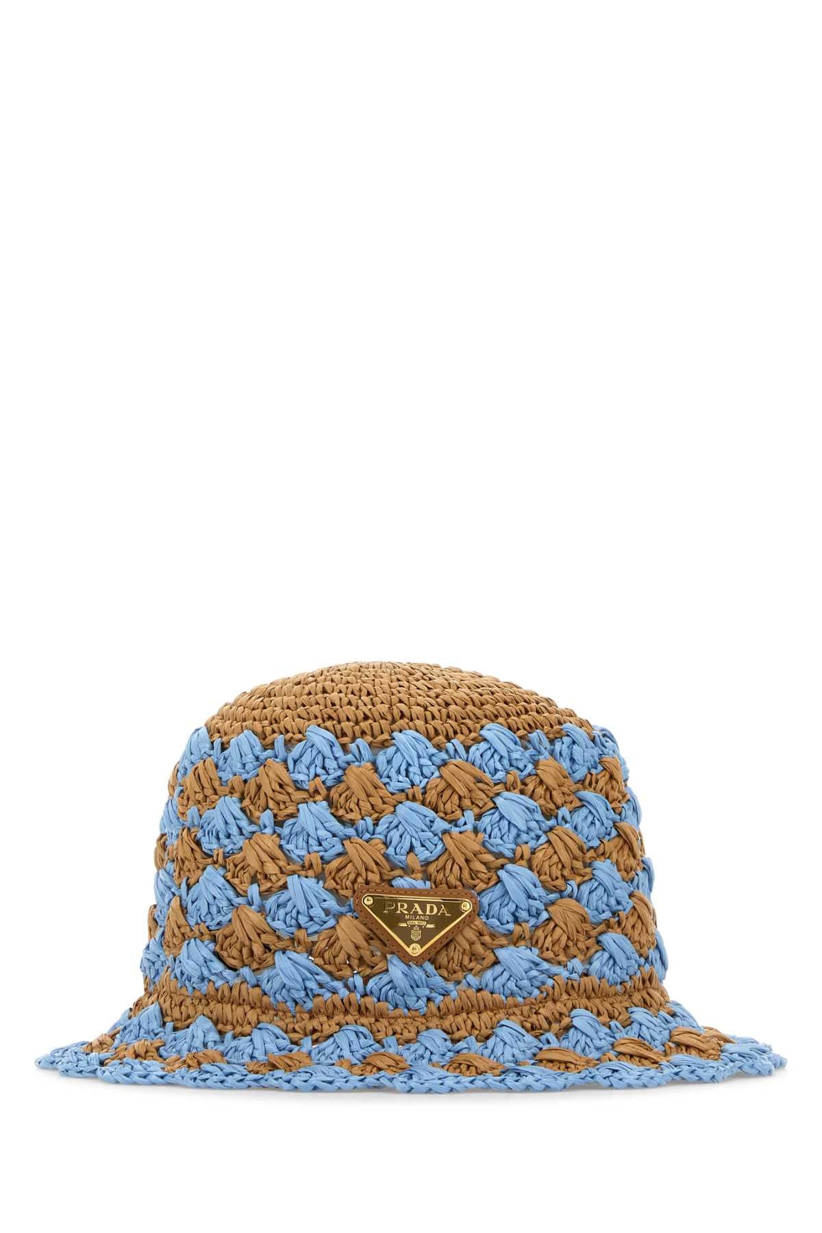 PRADA Two-Tone Raffia Bucket Hat