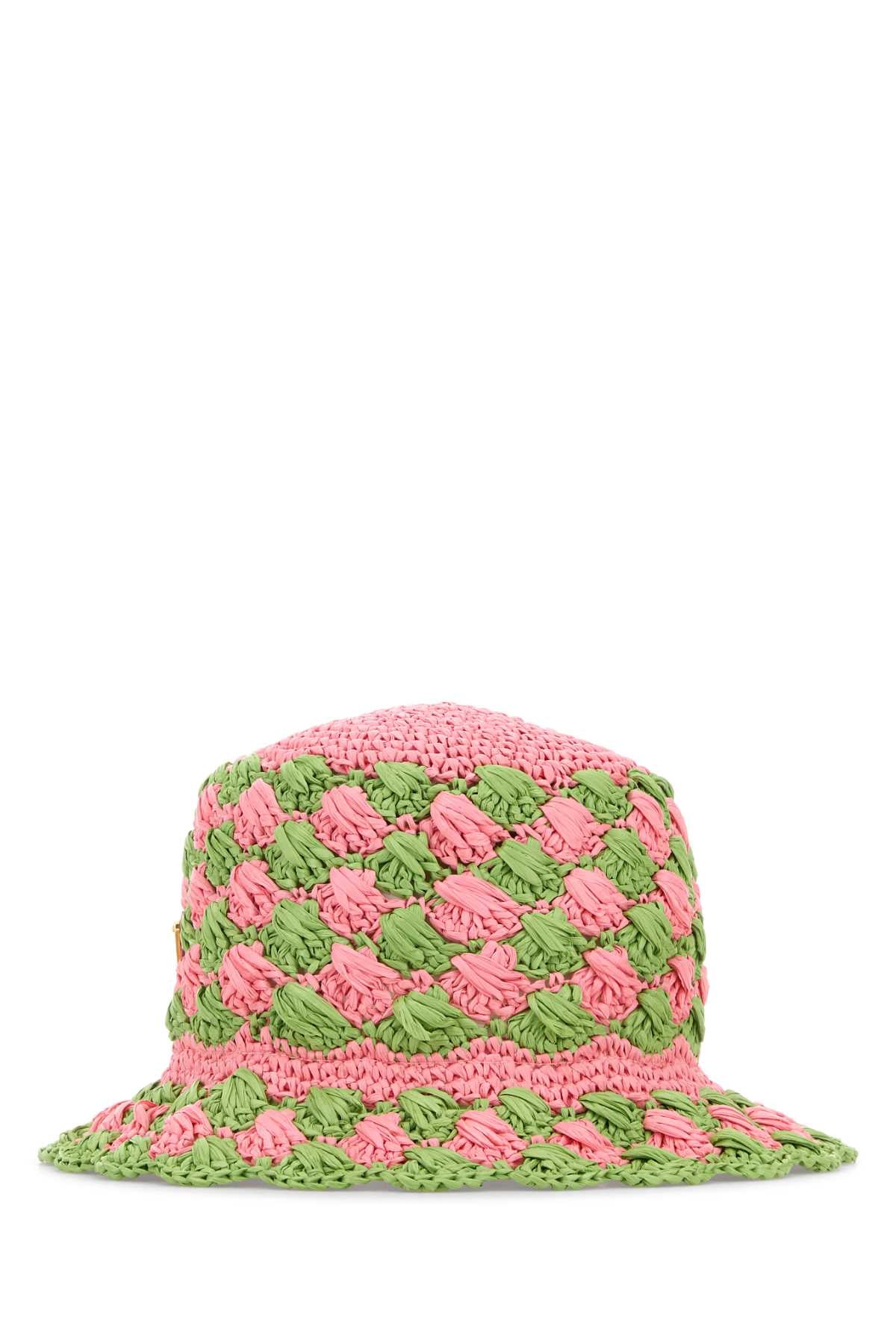 PRADA Two-Tone Raffia Bucket Hat