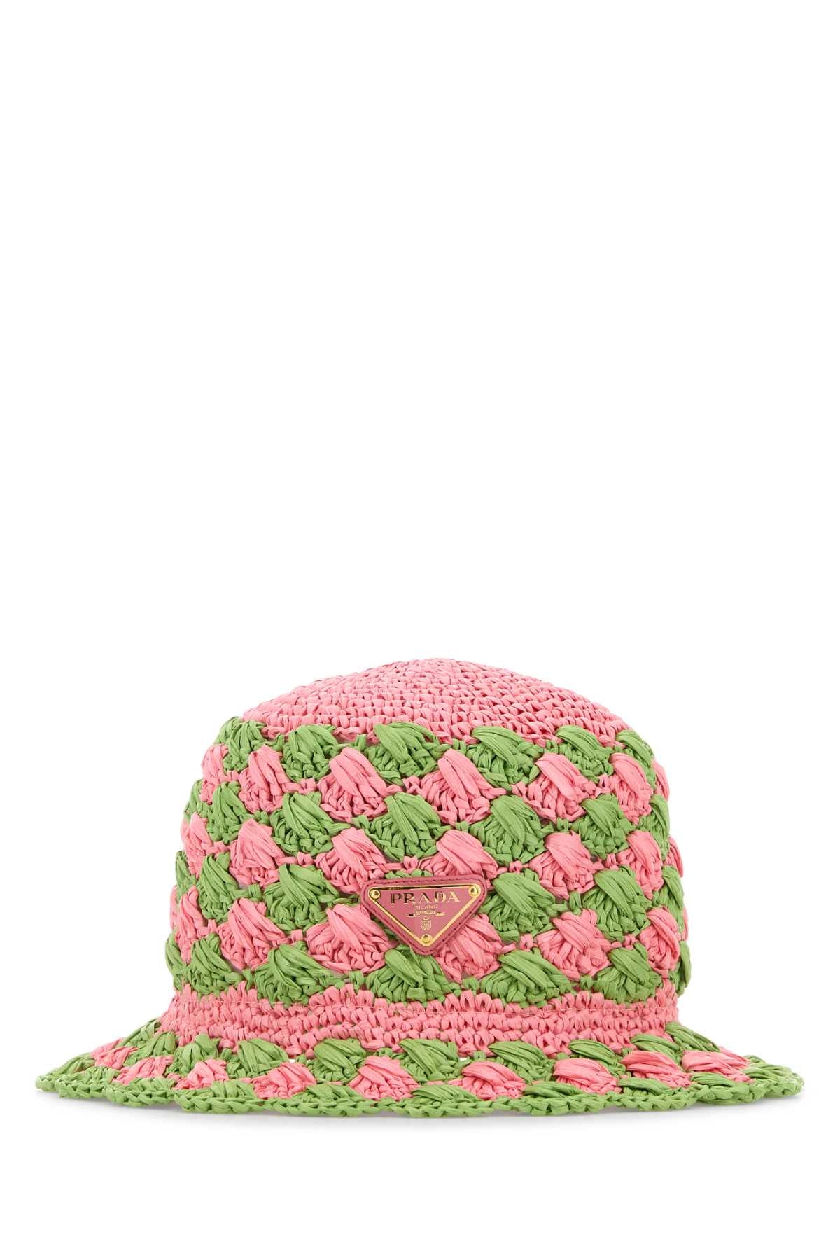 PRADA Two-Tone Raffia Bucket Hat