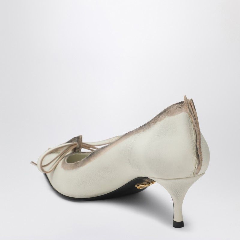 PRADA Antique Leather Pumps with Bow Detail
