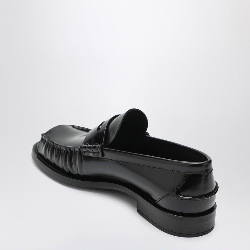 PRADA Brushed Leather Peep Toe Loafers