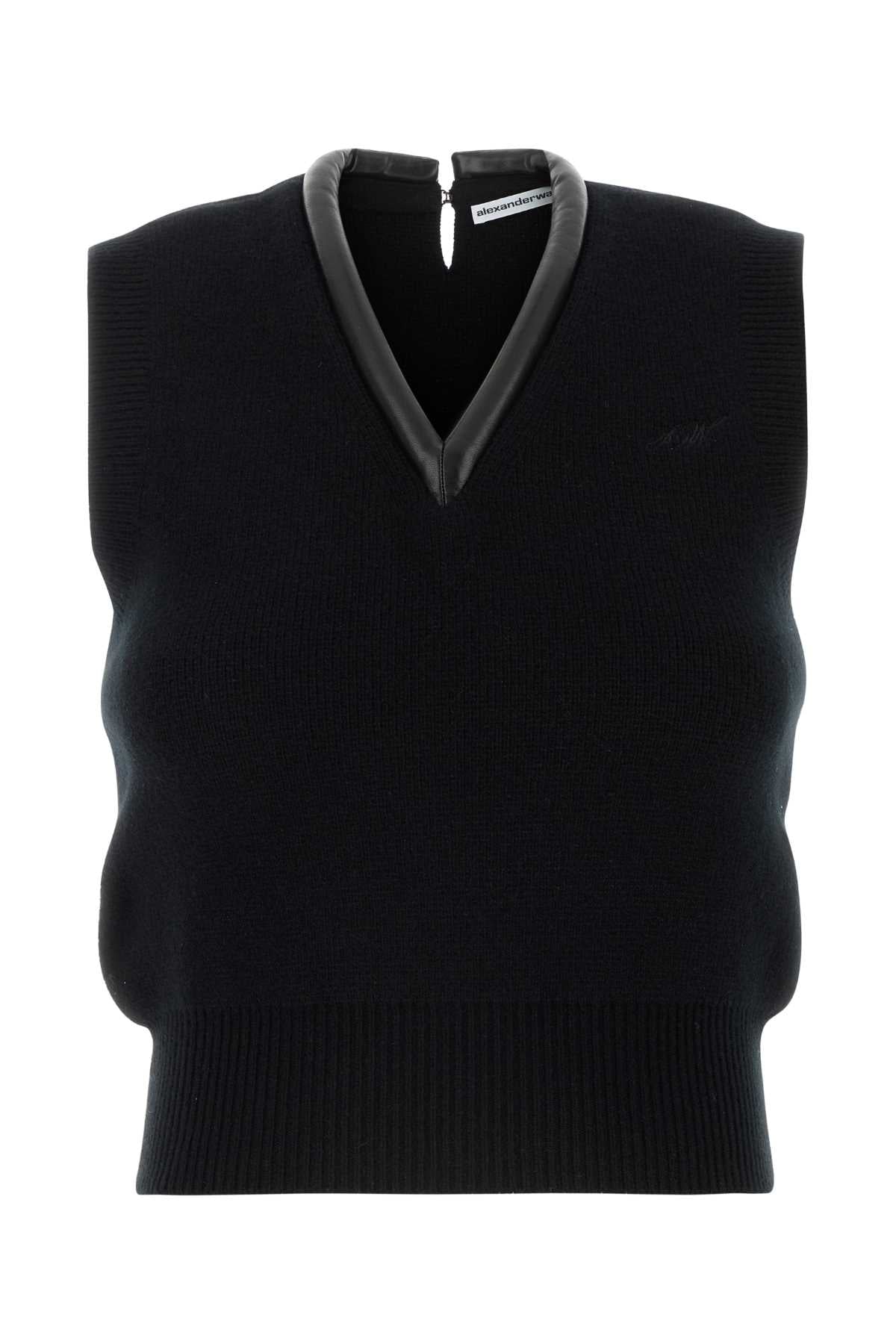 ALEXANDER WANG Stretch Wool Blend Vest with Leather Tubular