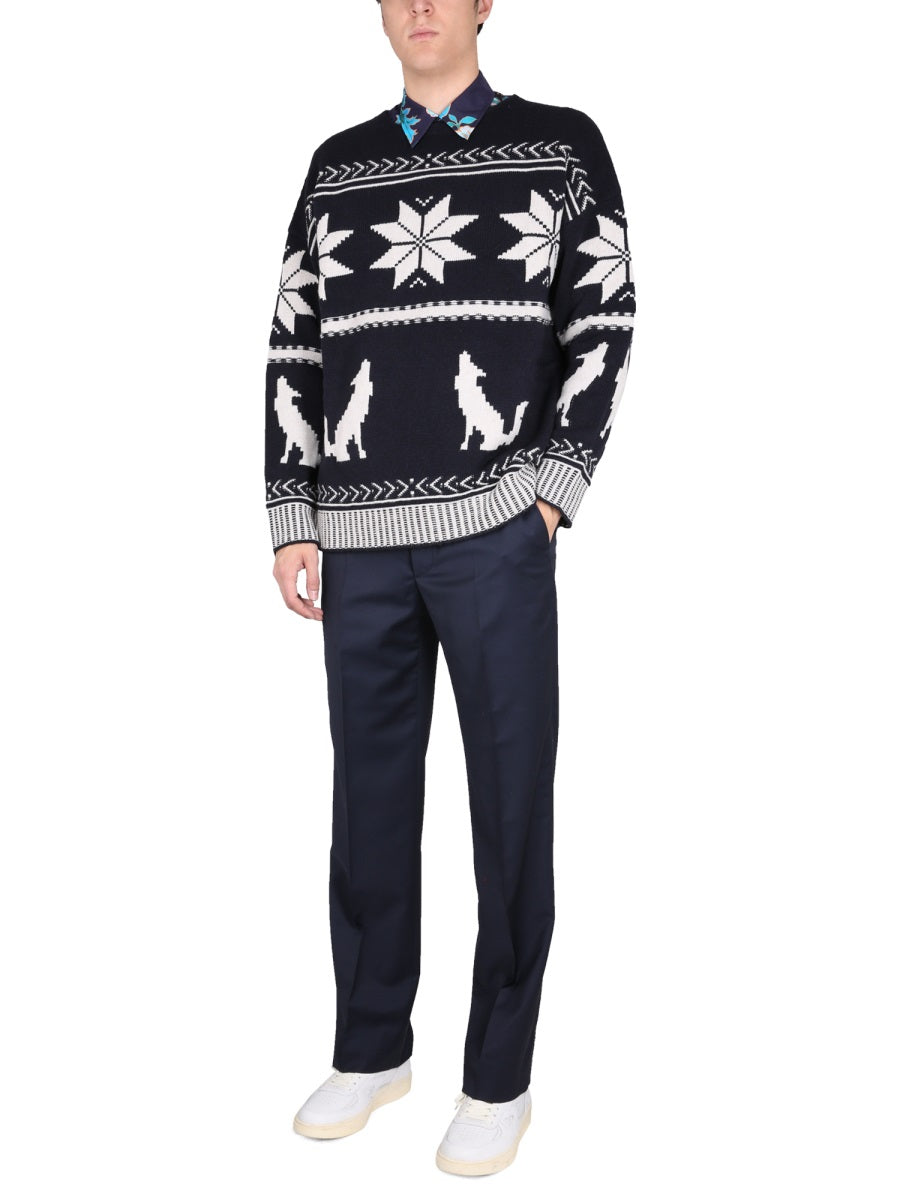 ETRO Men's Virgin Wool Sweater with Crowling Inlaid Pattern