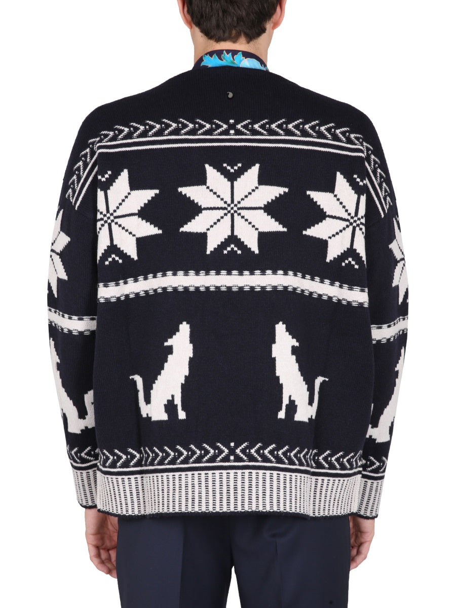 ETRO Men's Virgin Wool Sweater with Crowling Inlaid Pattern