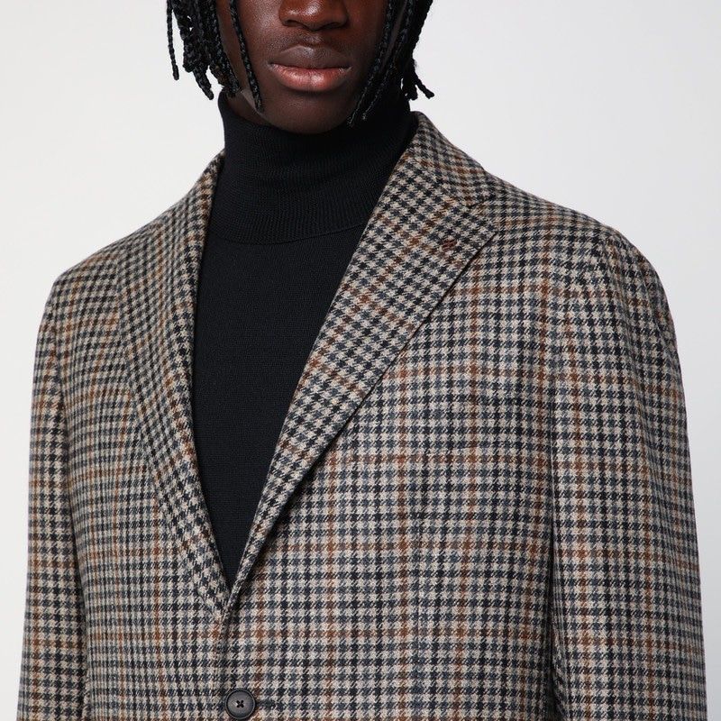 TAGLIATORE Single-Breasted Wool Vichy Pattern Jacket